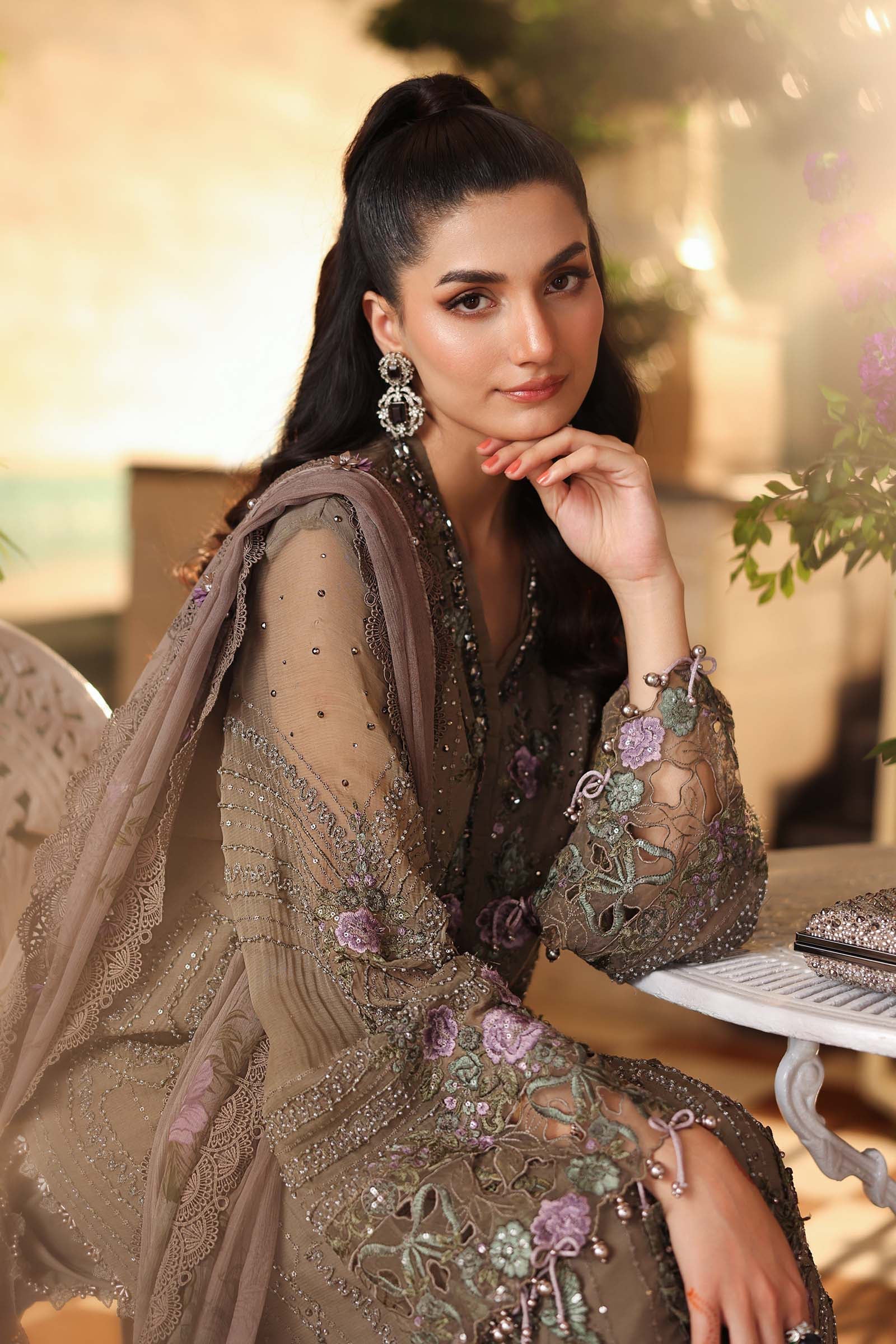Maria b | Chiffon Formals 26 | MPC-26-102-Muted Mocha Brown - by Libasekhas UK - Registered Vendor of : Maria B - 100% Original Designer Dress