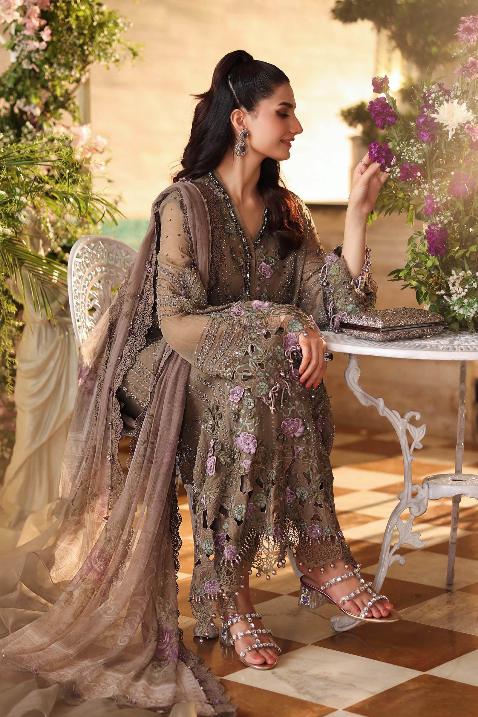 Maria b | Chiffon Formals 26 | MPC-26-102-Muted Mocha Brown - by Libasekhas UK - Registered Vendor of : Maria B - 100% Original Designer Dress