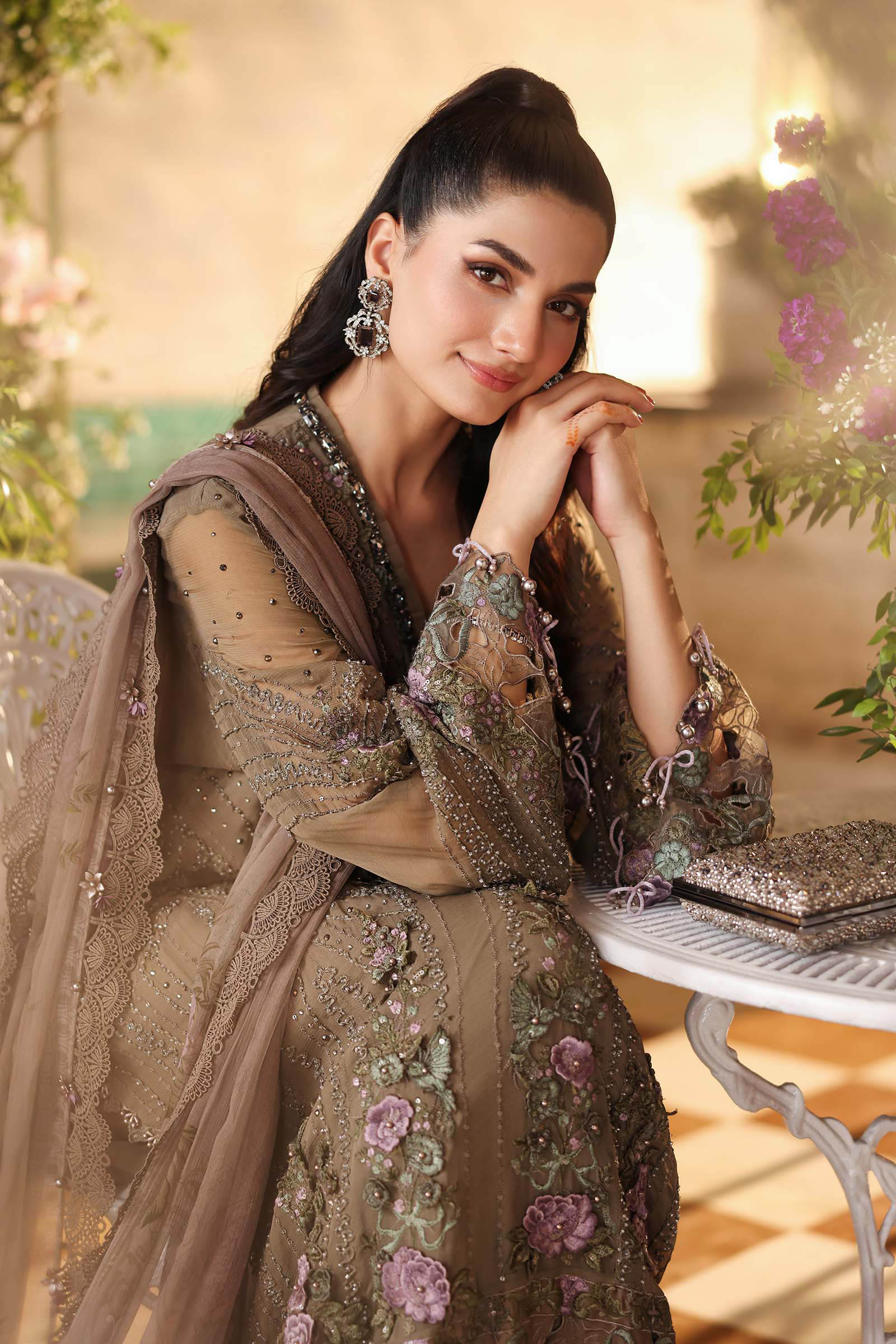Maria b | Chiffon Formals 26 | MPC-26-102-Muted Mocha Brown - by Libasekhas UK - Registered Vendor of : Maria B - 100% Original Designer Dress