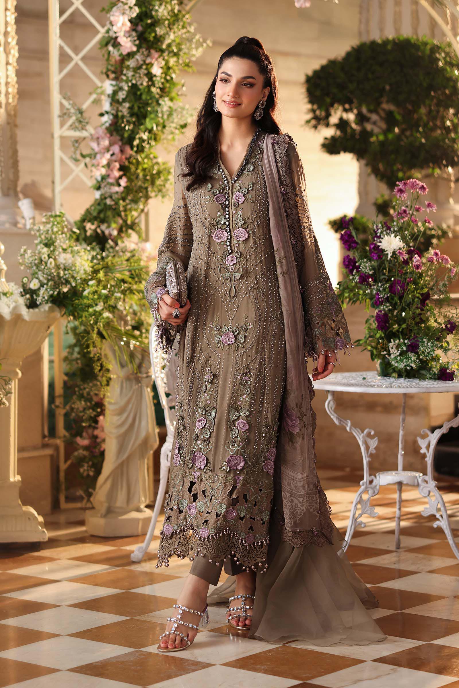 Maria b | Chiffon Formals 26 | MPC-26-102-Muted Mocha Brown - by Libasekhas UK - Registered Vendor of : Maria B - 100% Original Designer Dress