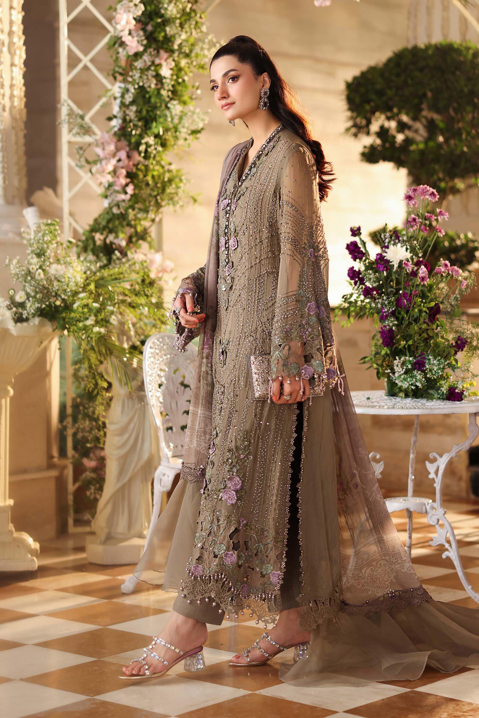 Maria b | Chiffon Formals 26 | MPC-26-102-Muted Mocha Brown - by Libasekhas UK - Registered Vendor of : Maria B - 100% Original Designer Dress