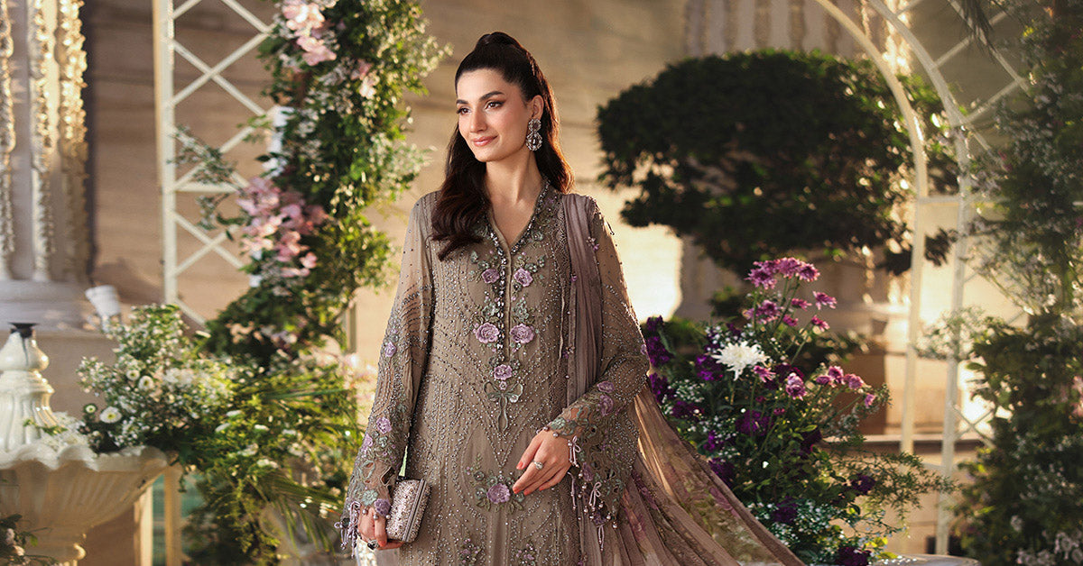 Maria b | Chiffon Formals 26 | MPC-26-102-Muted Mocha Brown - by Libasekhas UK - Registered Vendor of : Maria B - 100% Original Designer Dress