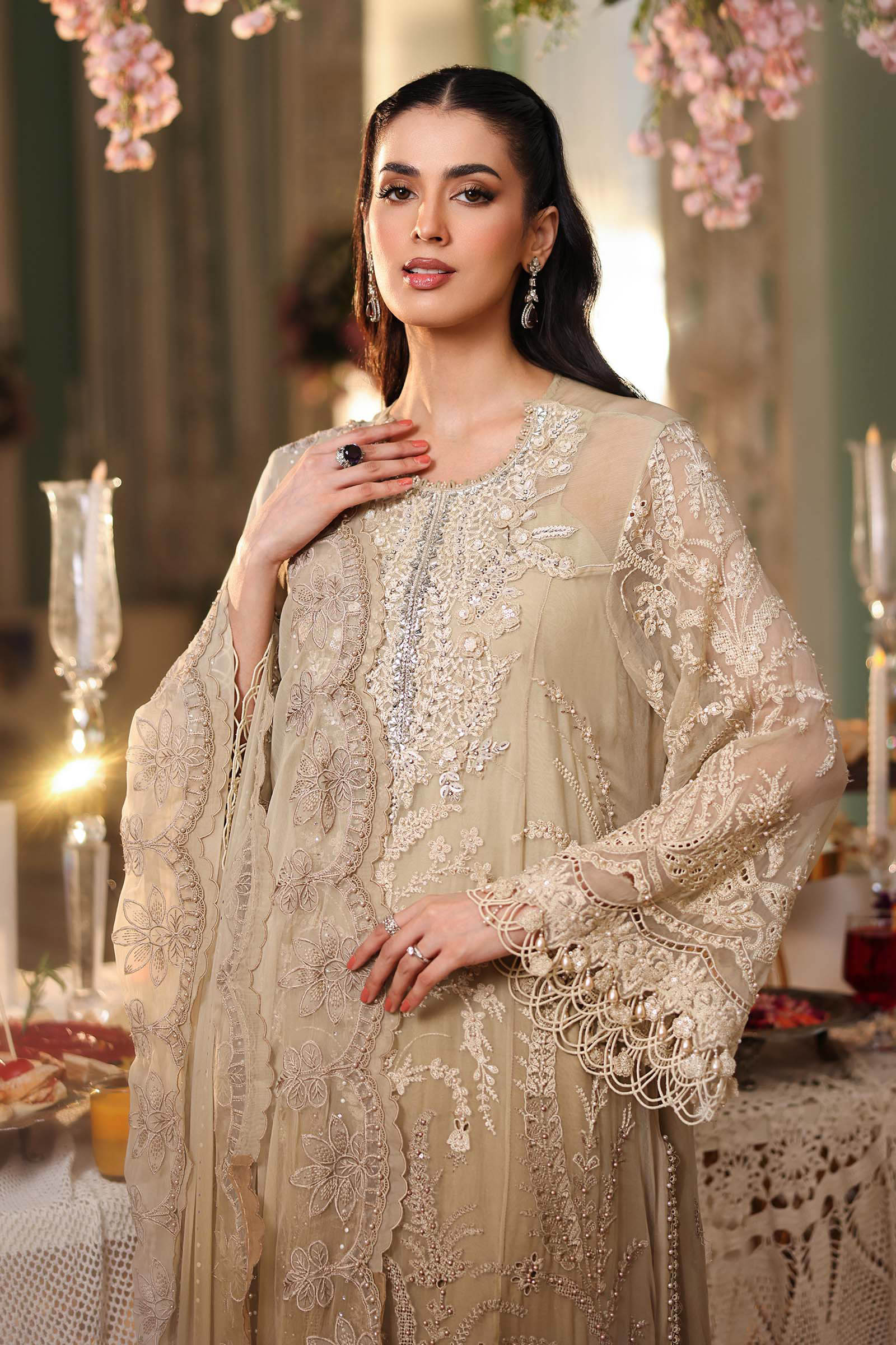 Maria b | Chiffon Formals 26 | MPC-26-103-Olive Gold - by Libasekhas UK - Registered Vendor of : Maria B - 100% Original Designer Dress