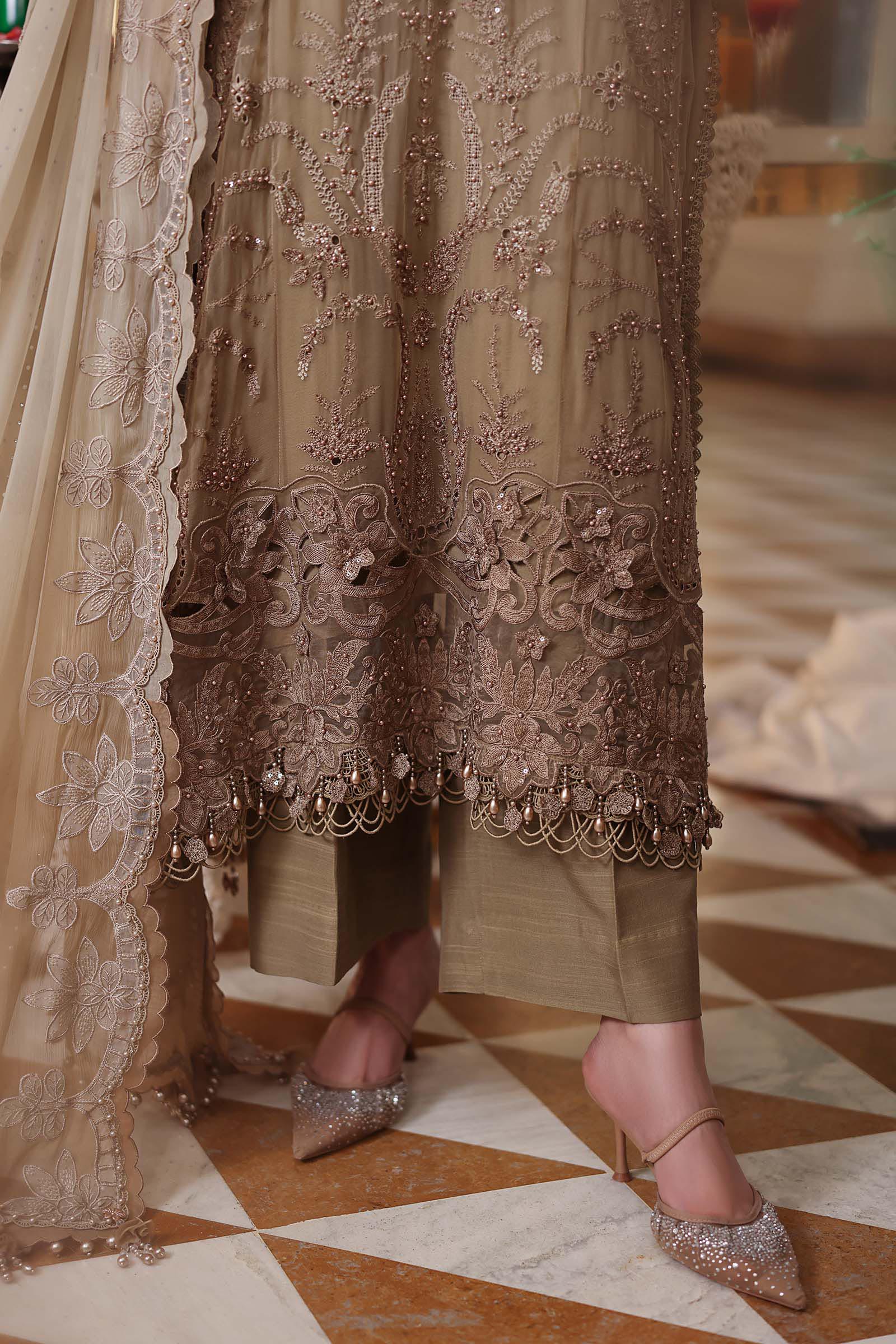 Maria b | Chiffon Formals 26 | MPC-26-103-Olive Gold - by Libasekhas UK - Registered Vendor of : Maria B - 100% Original Designer Dress