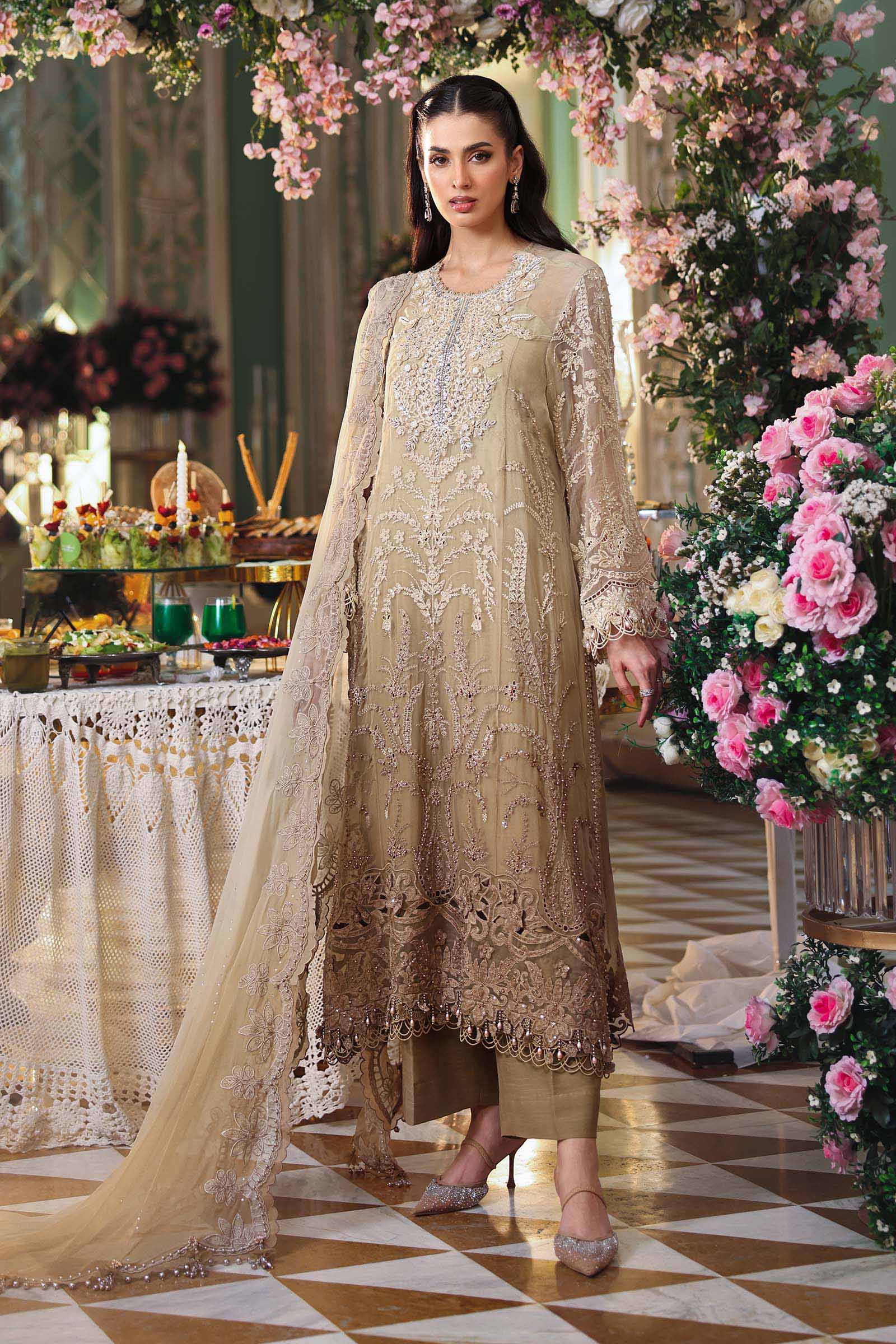 Maria b | Chiffon Formals 26 | MPC-26-103-Olive Gold - by Libasekhas UK - Registered Vendor of : Maria B - 100% Original Designer Dress