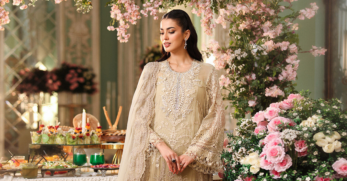Maria b | Chiffon Formals 26 | MPC-26-103-Olive Gold - by Libasekhas UK - Registered Vendor of : Maria B - 100% Original Designer Dress