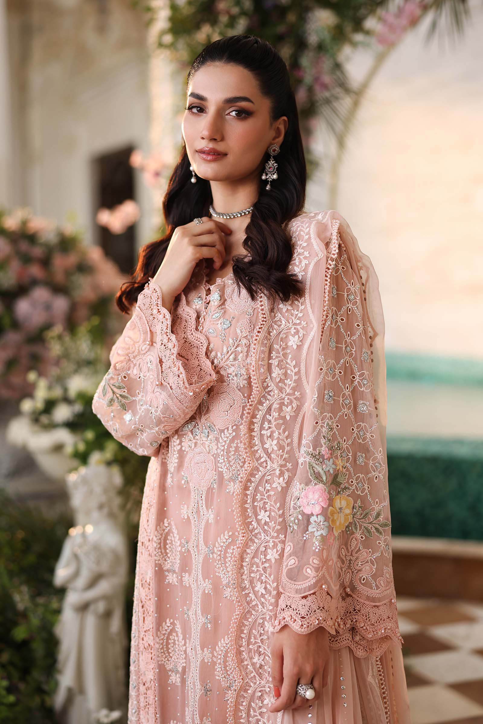 Maria b | Chiffon Formals 26 | MPC-26-104-Peach Pink - by Libasekhas UK - Registered Vendor of : Maria B - 100% Original Designer Dress