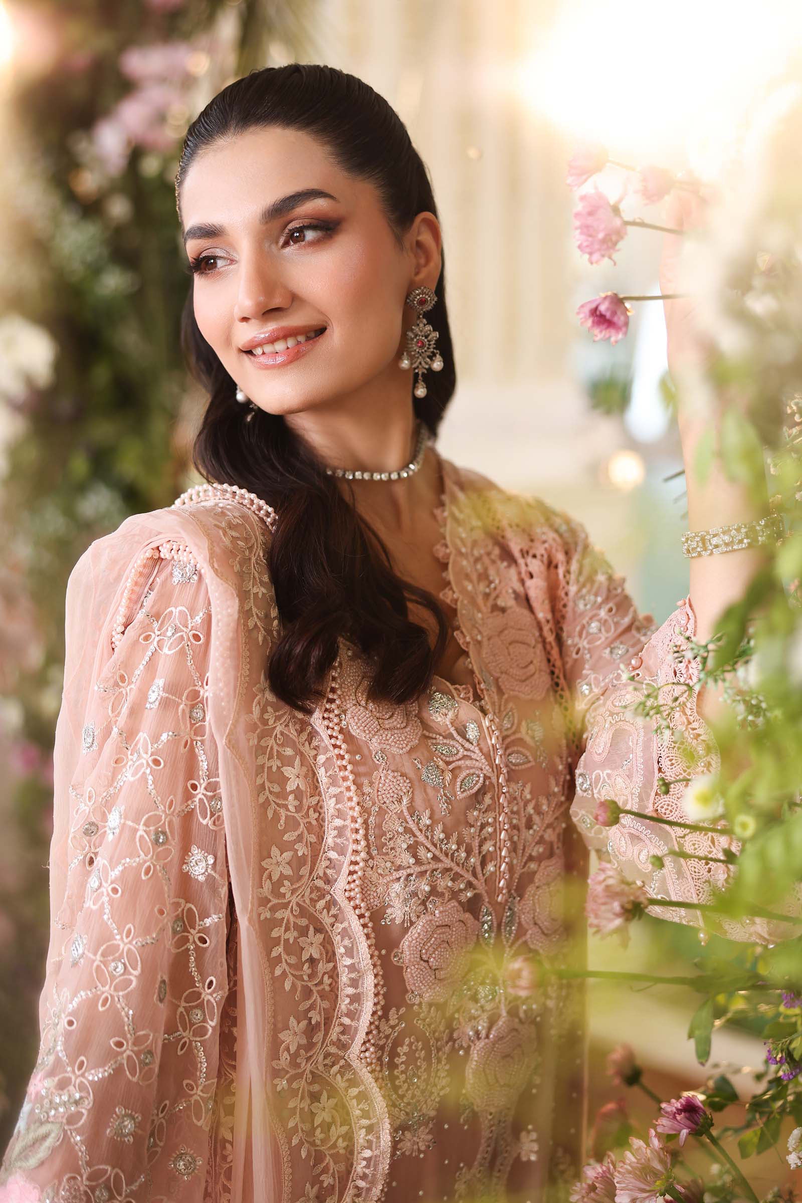 Maria b | Chiffon Formals 26 | MPC-26-104-Peach Pink - by Libasekhas UK - Registered Vendor of : Maria B - 100% Original Designer Dress