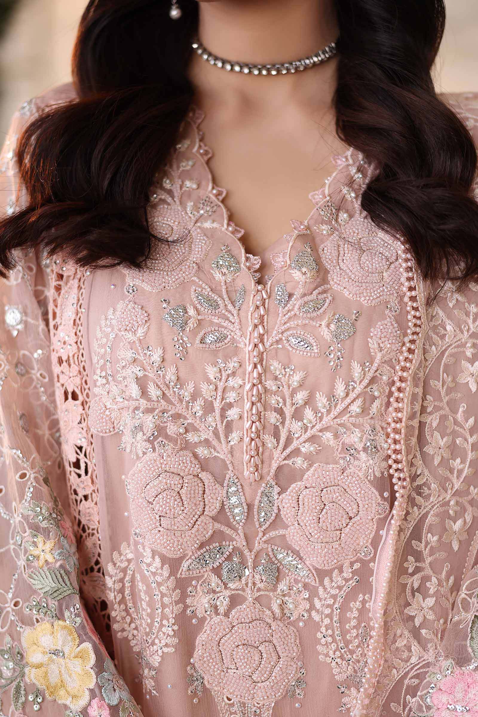 Maria b | Chiffon Formals 26 | MPC-26-104-Peach Pink - by Libasekhas UK - Registered Vendor of : Maria B - 100% Original Designer Dress