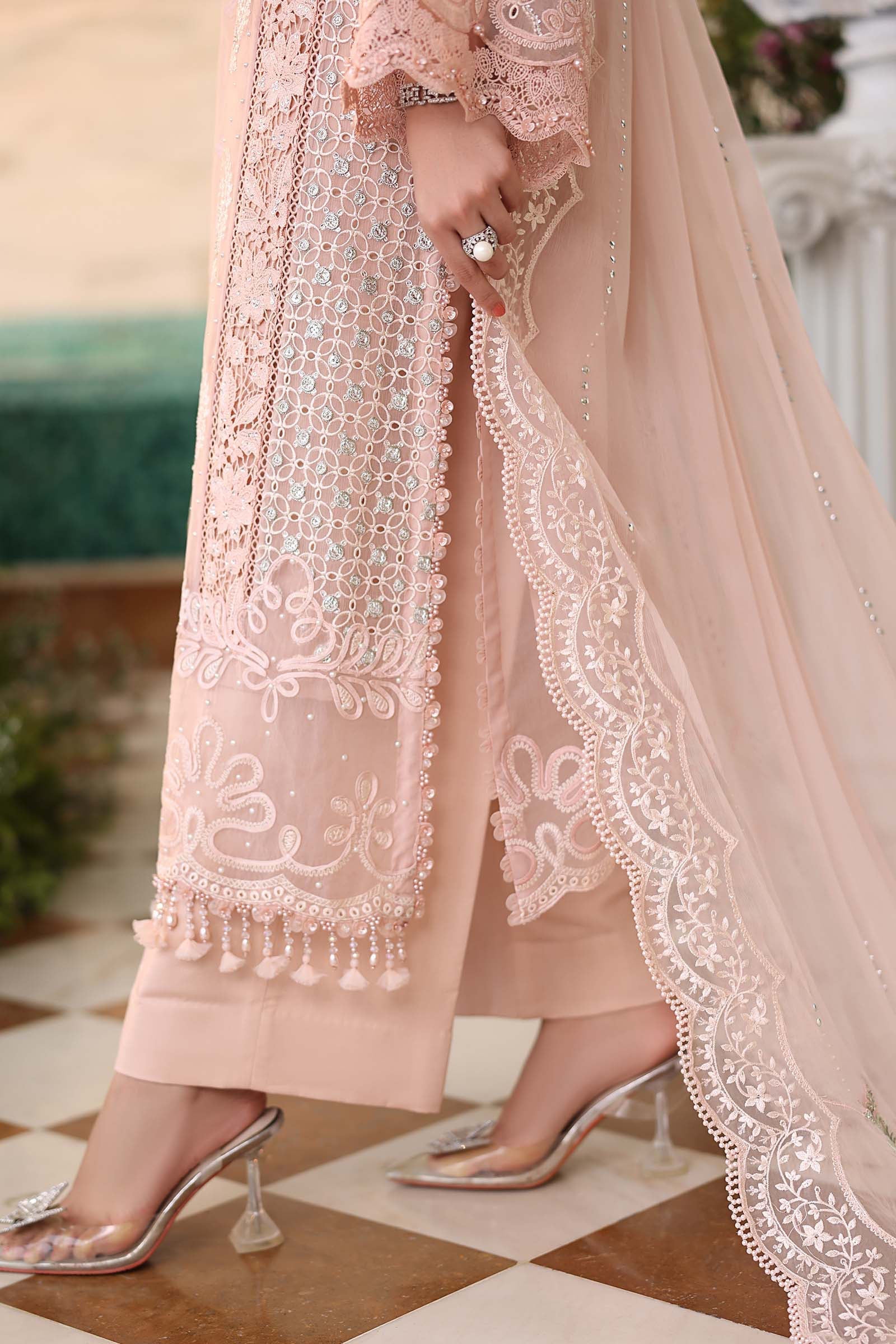 Maria b | Chiffon Formals 26 | MPC-26-104-Peach Pink - by Libasekhas UK - Registered Vendor of : Maria B - 100% Original Designer Dress