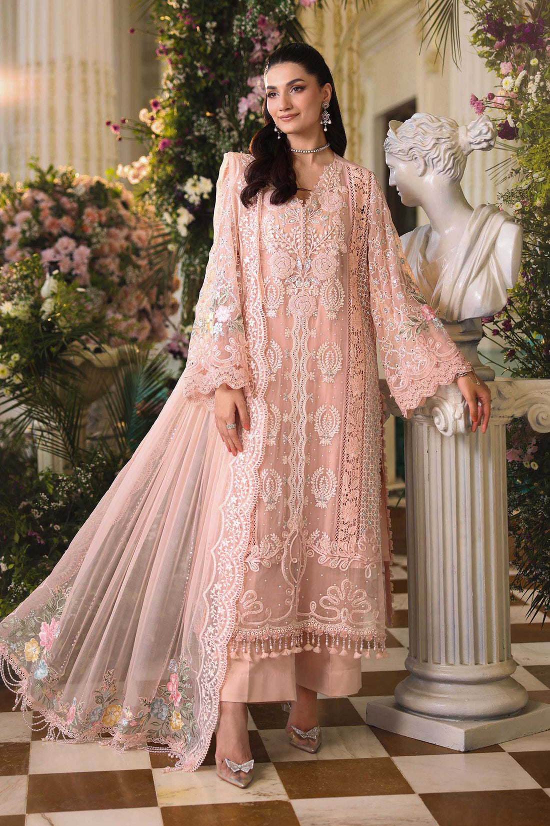 Maria b | Chiffon Formals 26 | MPC-26-104-Peach Pink - by Libasekhas UK - Registered Vendor of : Maria B - 100% Original Designer Dress