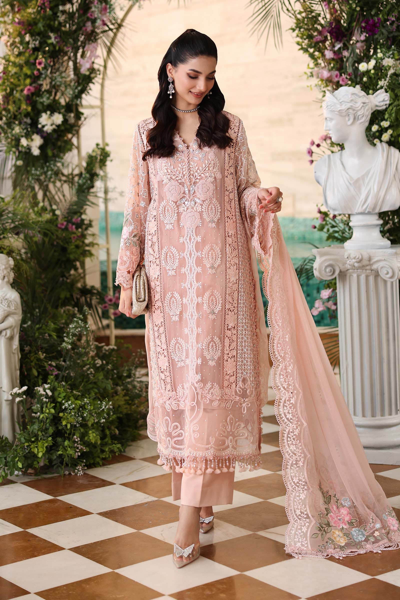 Maria b | Chiffon Formals 26 | MPC-26-104-Peach Pink - by Libasekhas UK - Registered Vendor of : Maria B - 100% Original Designer Dress