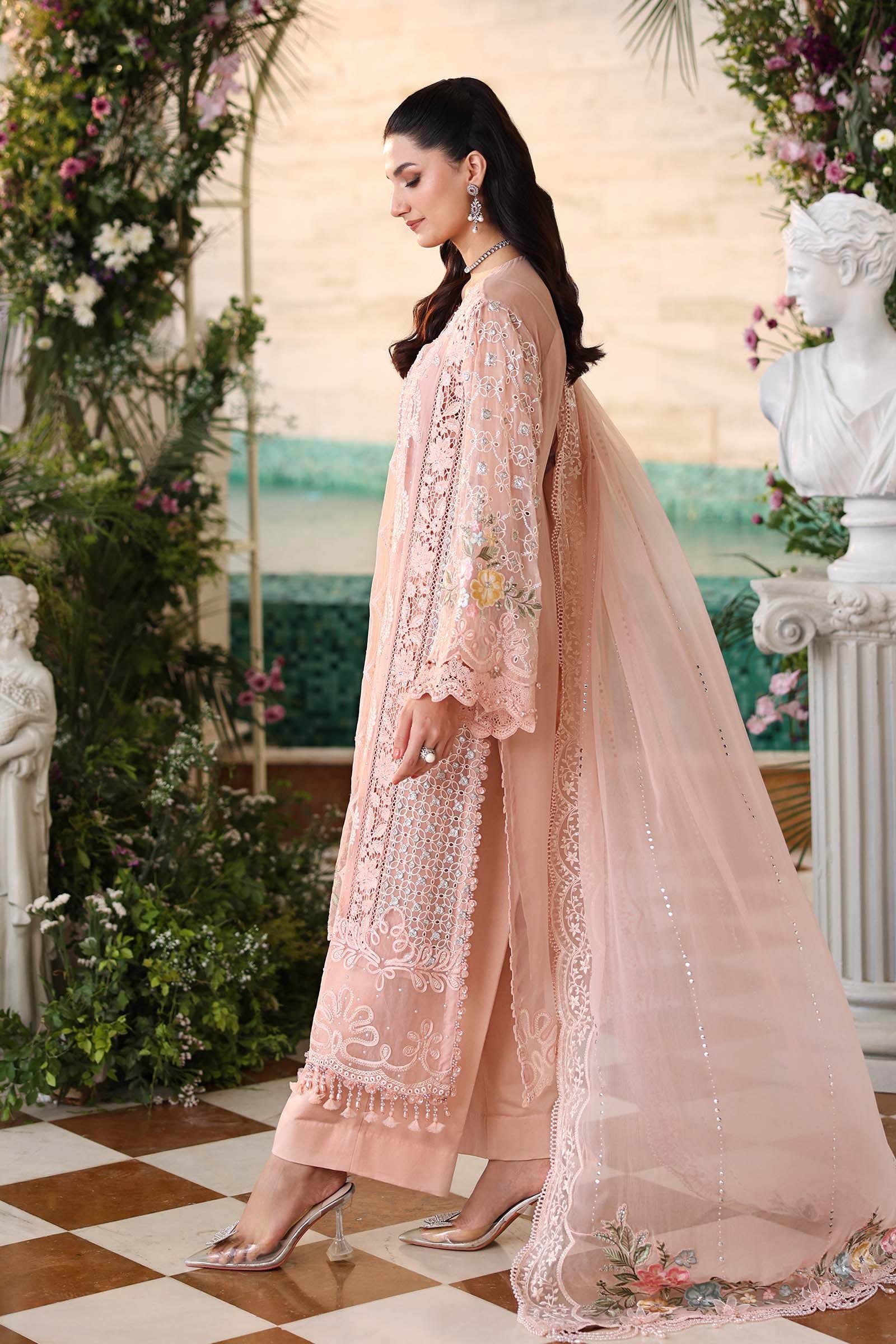 Maria b | Chiffon Formals 26 | MPC-26-104-Peach Pink - by Libasekhas UK - Registered Vendor of : Maria B - 100% Original Designer Dress