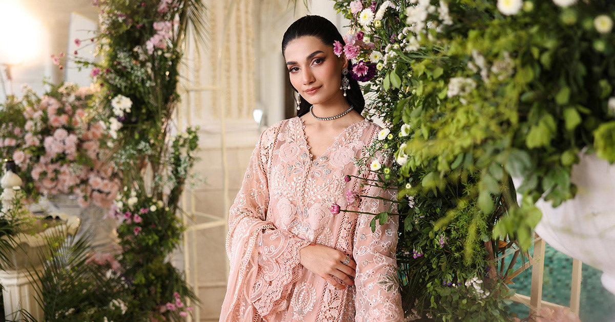 Maria b | Chiffon Formals 26 | MPC-26-104-Peach Pink - by Libasekhas UK - Registered Vendor of : Maria B - 100% Original Designer Dress
