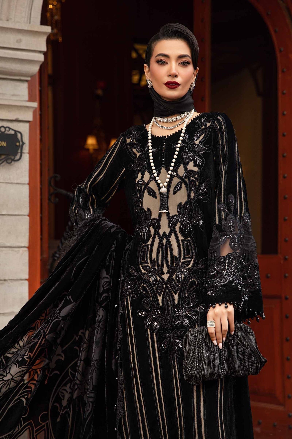 Maria B | Winter Luxe 24 | Velvet DL-1205 - by - Libasekhas UK - Registered Vendor of : Maria B - 100% Original Designer Dresss