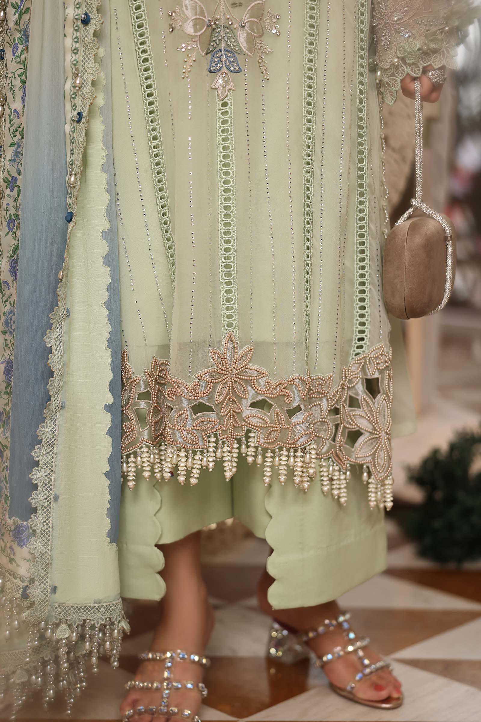 Maria b | Chiffon Formals 26 | MPC-26-105-Pistachio Green - by Libasekhas UK - Registered Vendor of : Maria B - 100% Original Designer Dress