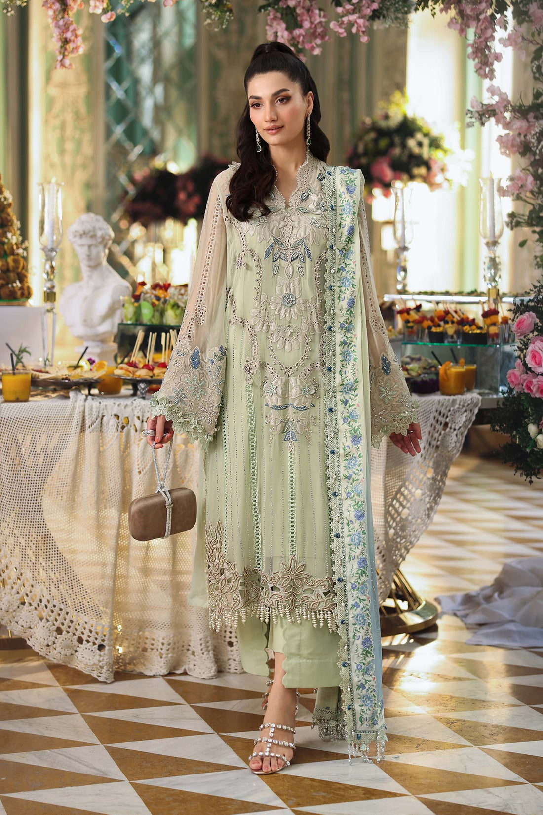 Maria b | Chiffon Formals 26 | MPC-26-105-Pistachio Green - by Libasekhas UK - Registered Vendor of : Maria B - 100% Original Designer Dress