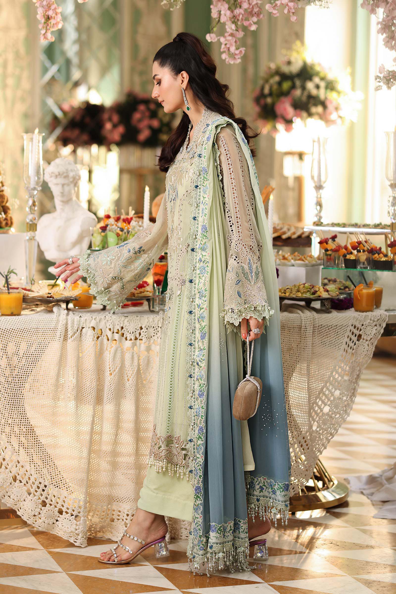 Maria b | Chiffon Formals 26 | MPC-26-105-Pistachio Green - by Libasekhas UK - Registered Vendor of : Maria B - 100% Original Designer Dress
