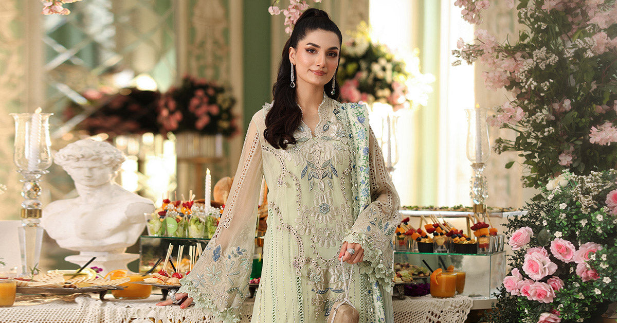 Maria b | Chiffon Formals 26 | MPC-26-105-Pistachio Green - by Libasekhas UK - Registered Vendor of : Maria B - 100% Original Designer Dress