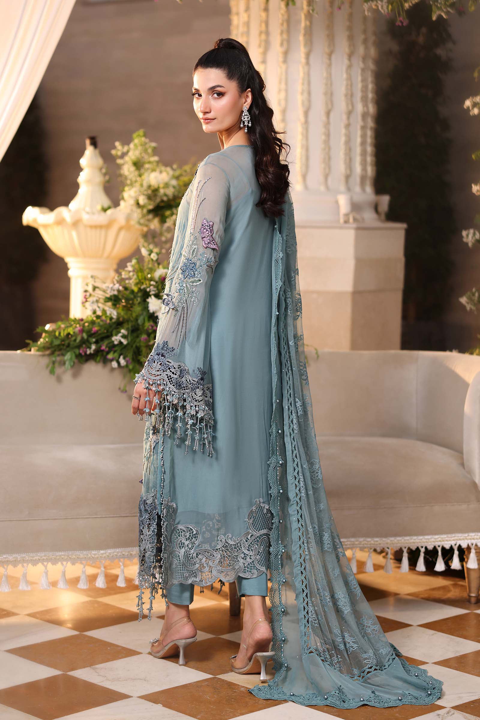 Maria b | Chiffon Formals 26 | MPC-26-106-Slate Blue - by Libasekhas UK - Registered Vendor of : Maria B - 100% Original Designer Dress