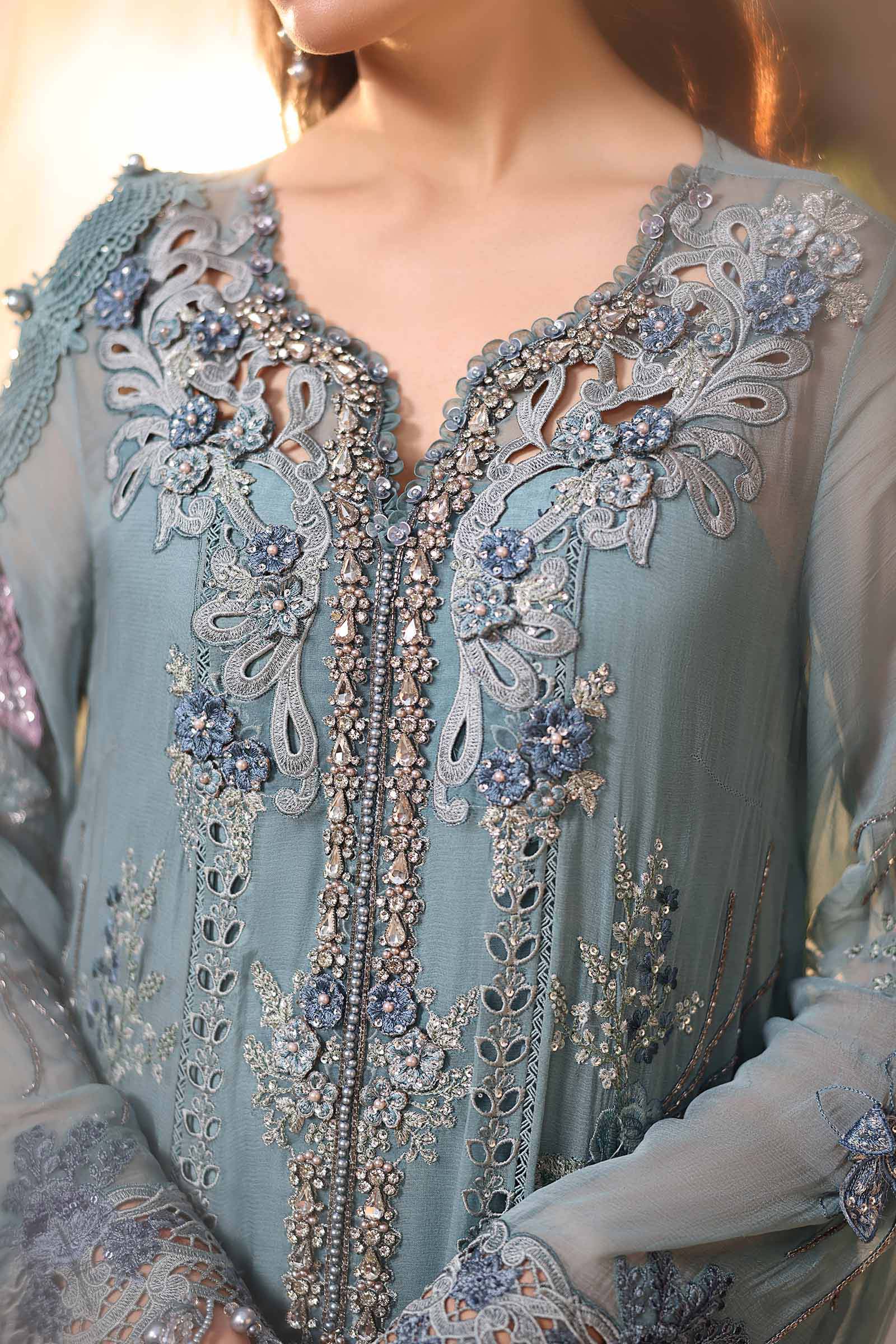 Maria b | Chiffon Formals 26 | MPC-26-106-Slate Blue - by Libasekhas UK - Registered Vendor of : Maria B - 100% Original Designer Dress