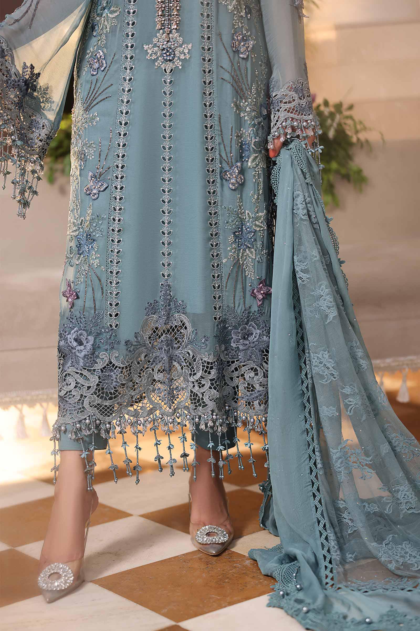 Maria b | Chiffon Formals 26 | MPC-26-106-Slate Blue - by Libasekhas UK - Registered Vendor of : Maria B - 100% Original Designer Dress
