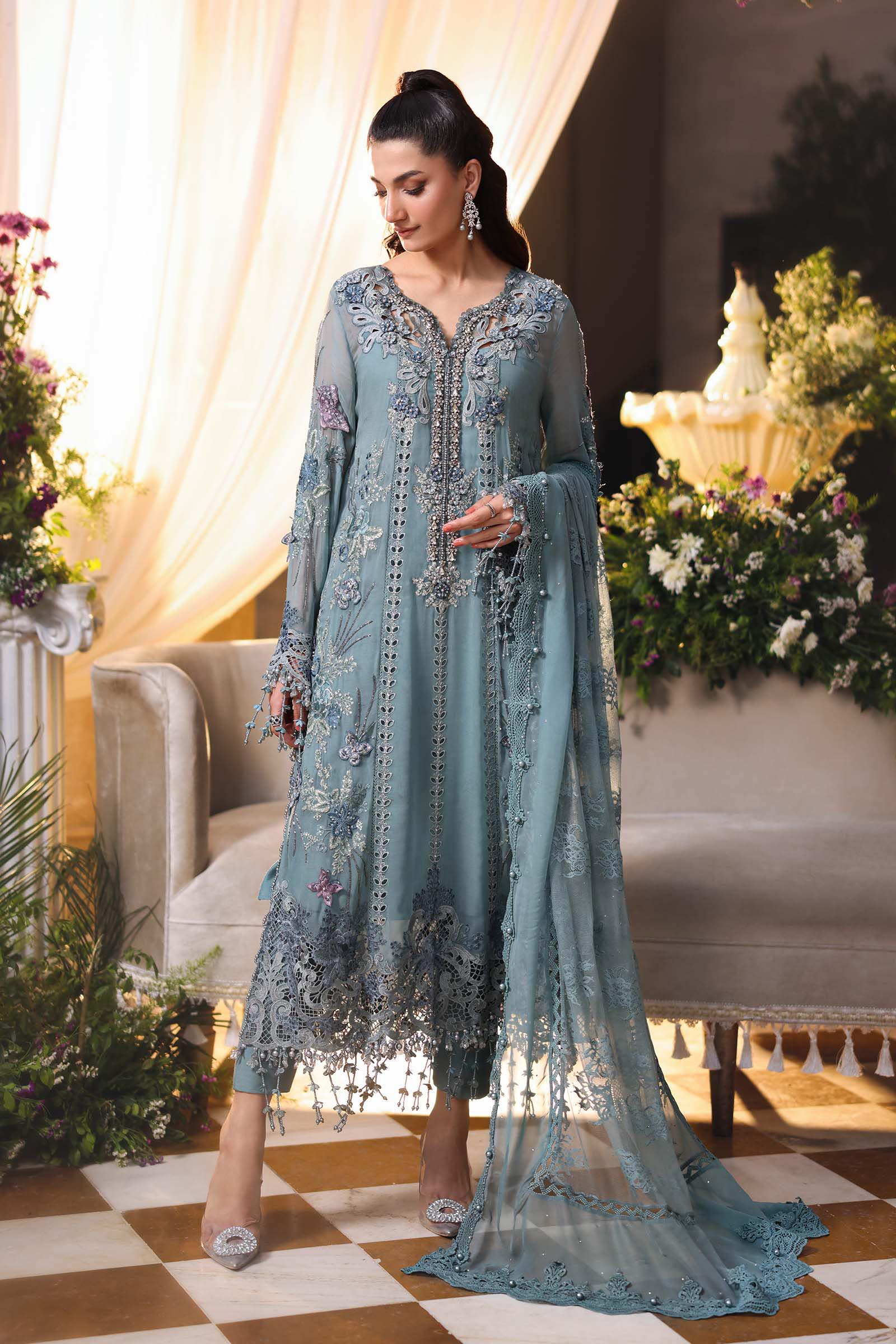 Maria b | Chiffon Formals 26 | MPC-26-106-Slate Blue - by Libasekhas UK - Registered Vendor of : Maria B - 100% Original Designer Dress