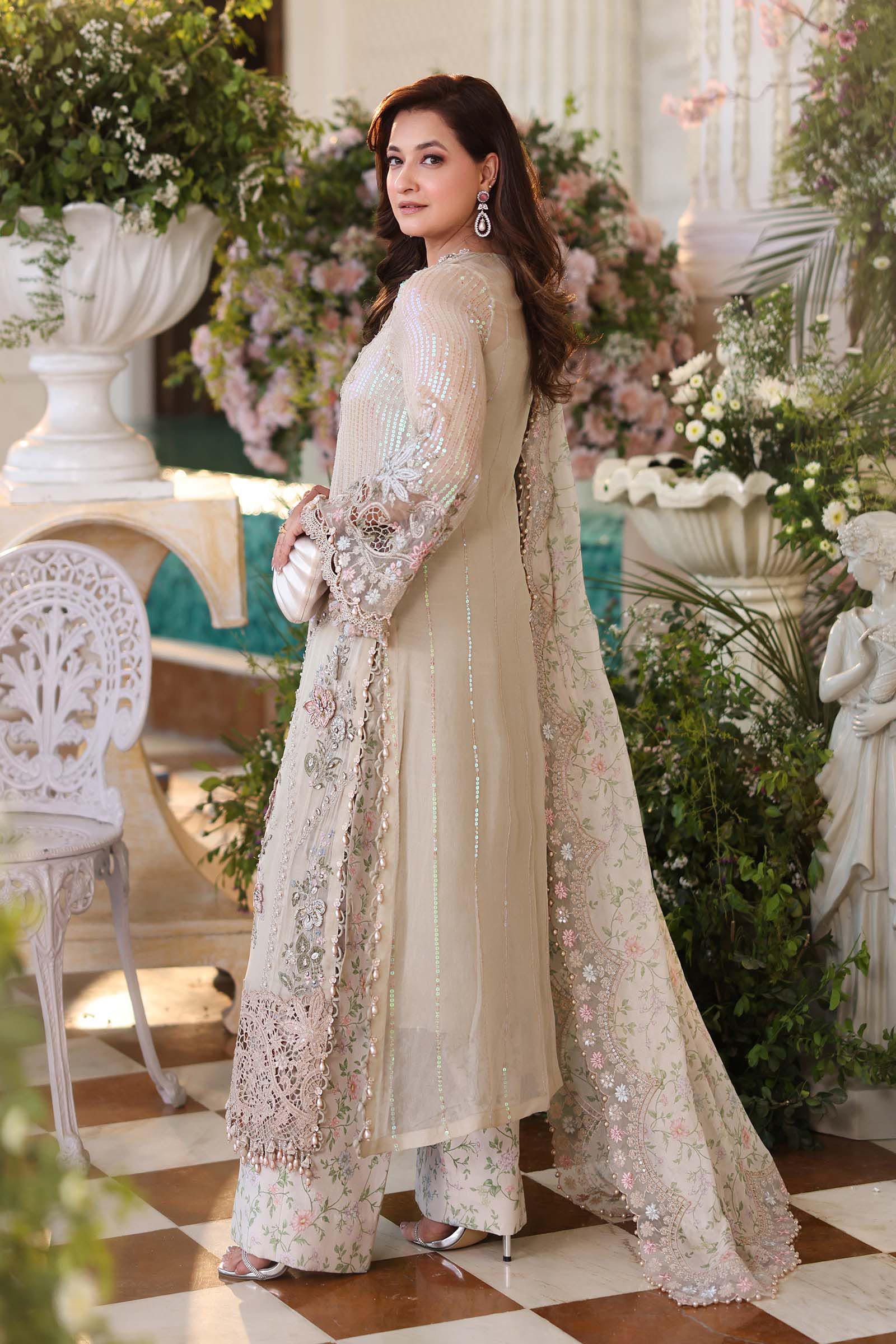 Maria b | Chiffon Formals 26 | MPC-26-107-Ivory Beige - by Libasekhas UK - Registered Vendor of : Maria B - 100% Original Designer Dress