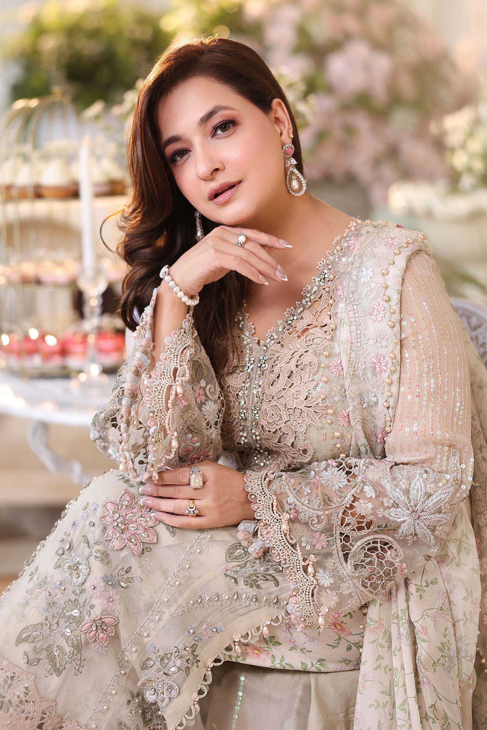 Maria b | Chiffon Formals 26 | MPC-26-107-Ivory Beige - by Libasekhas UK - Registered Vendor of : Maria B - 100% Original Designer Dress