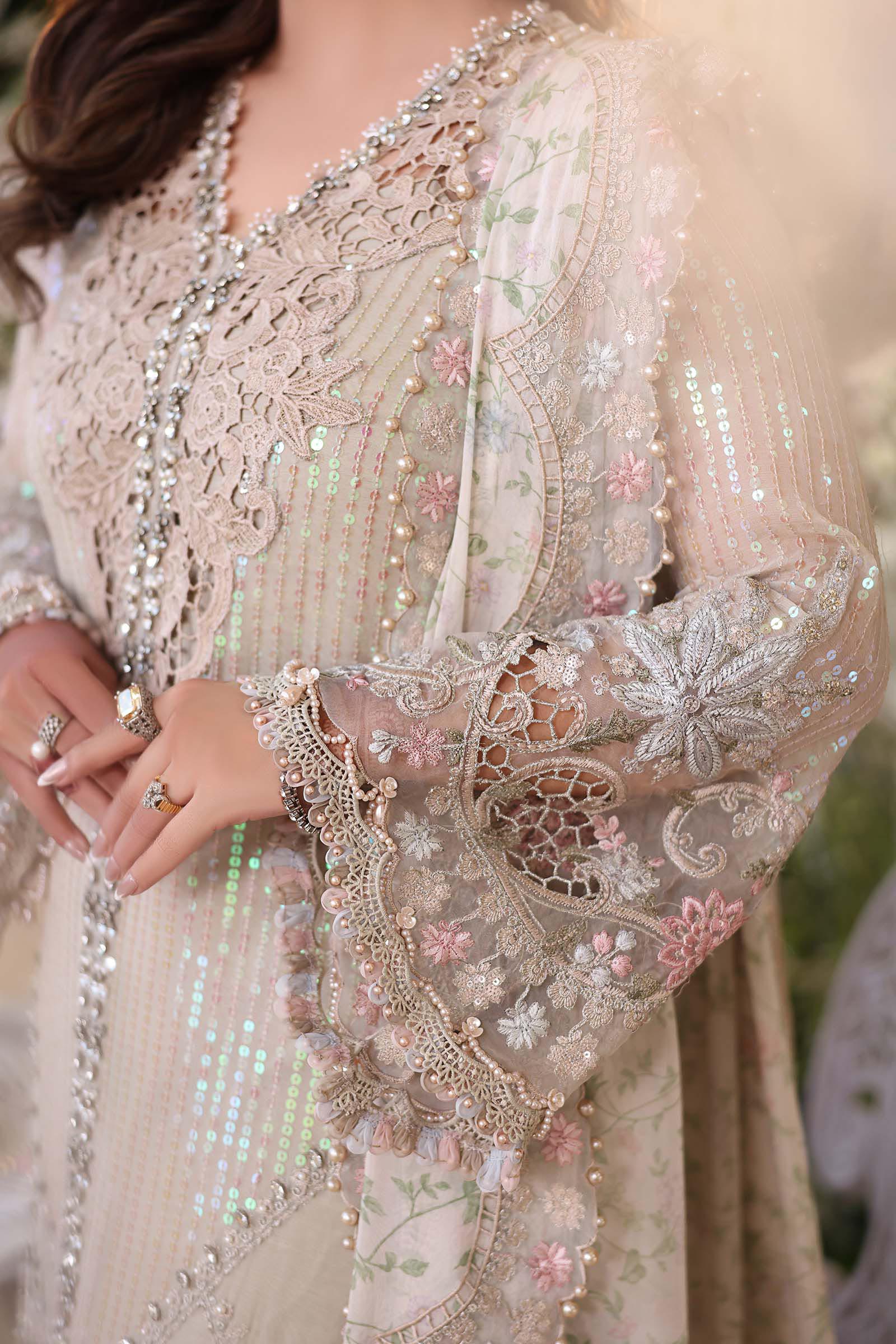 Maria b | Chiffon Formals 26 | MPC-26-107-Ivory Beige - by Libasekhas UK - Registered Vendor of : Maria B - 100% Original Designer Dress