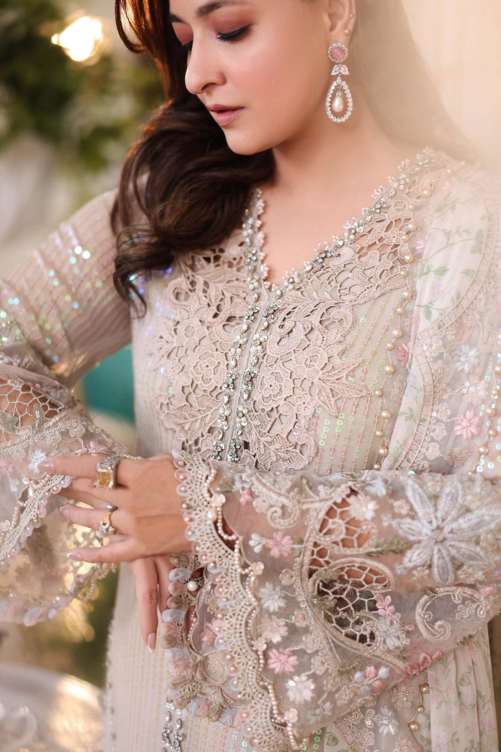 Maria b | Chiffon Formals 26 | MPC-26-107-Ivory Beige - by Libasekhas UK - Registered Vendor of : Maria B - 100% Original Designer Dress