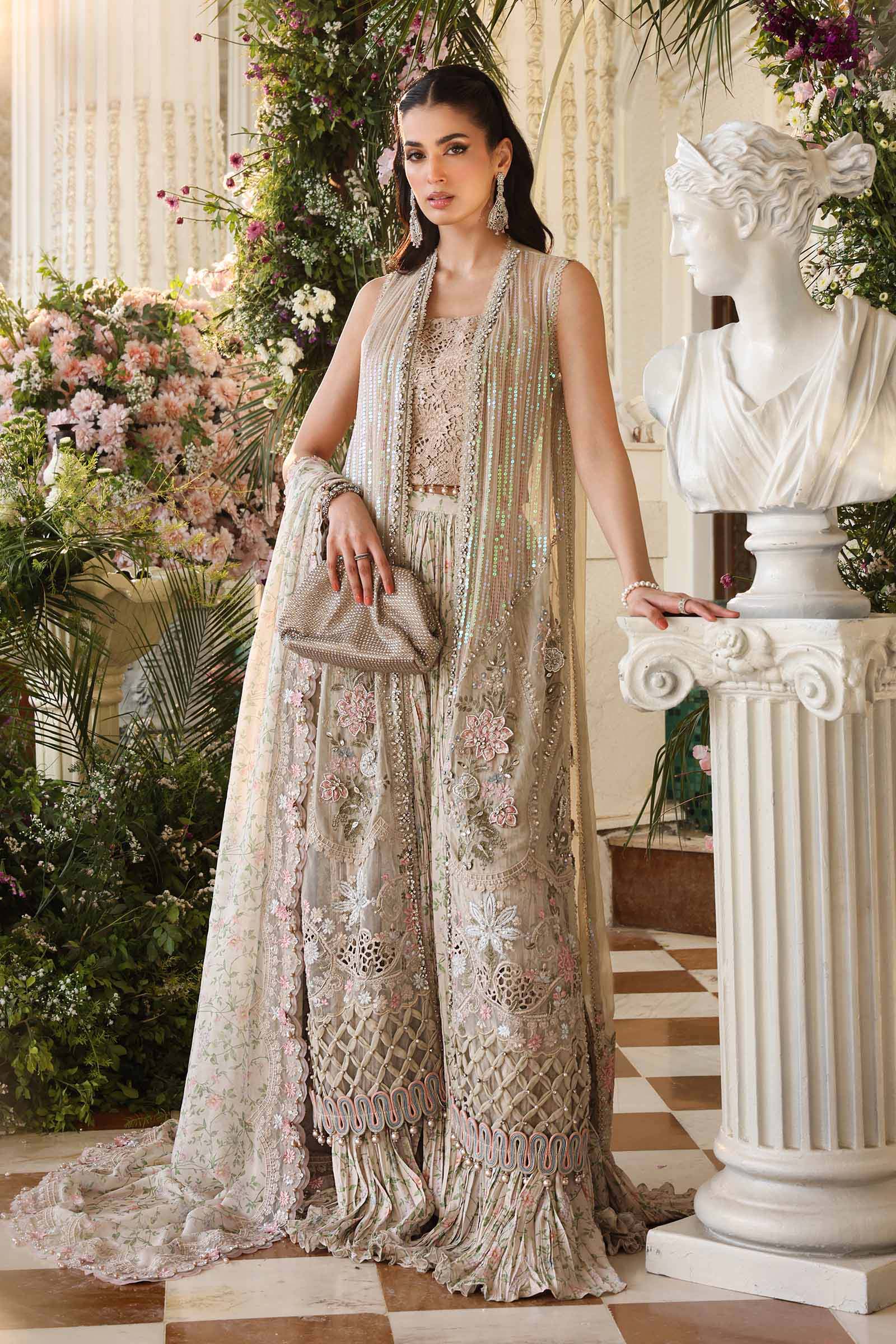 Maria b | Chiffon Formals 26 | MPC-26-107-Ivory Beige - by Libasekhas UK - Registered Vendor of : Maria B - 100% Original Designer Dress