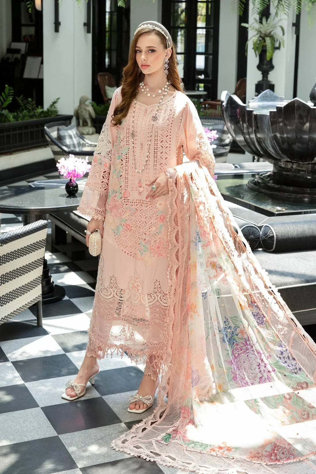 Maria B | Luxury Lawn | EL-23-07-Peach - by - Libasekhas UK - Registered Vendor of : Maria B - 100% Original Designer Dresss