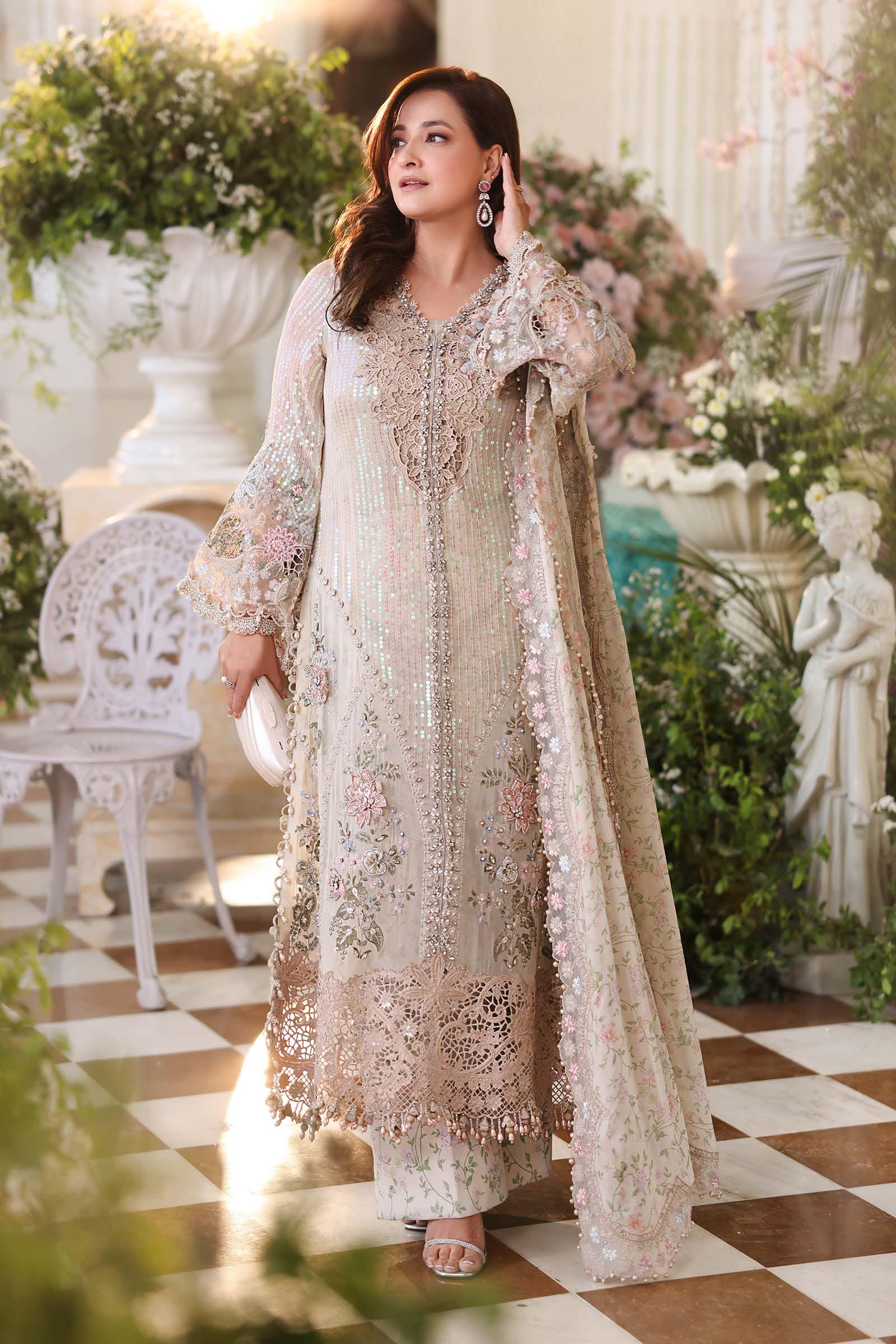 Maria b | Chiffon Formals 26 | MPC-26-107-Ivory Beige - by Libasekhas UK - Registered Vendor of : Maria B - 100% Original Designer Dress