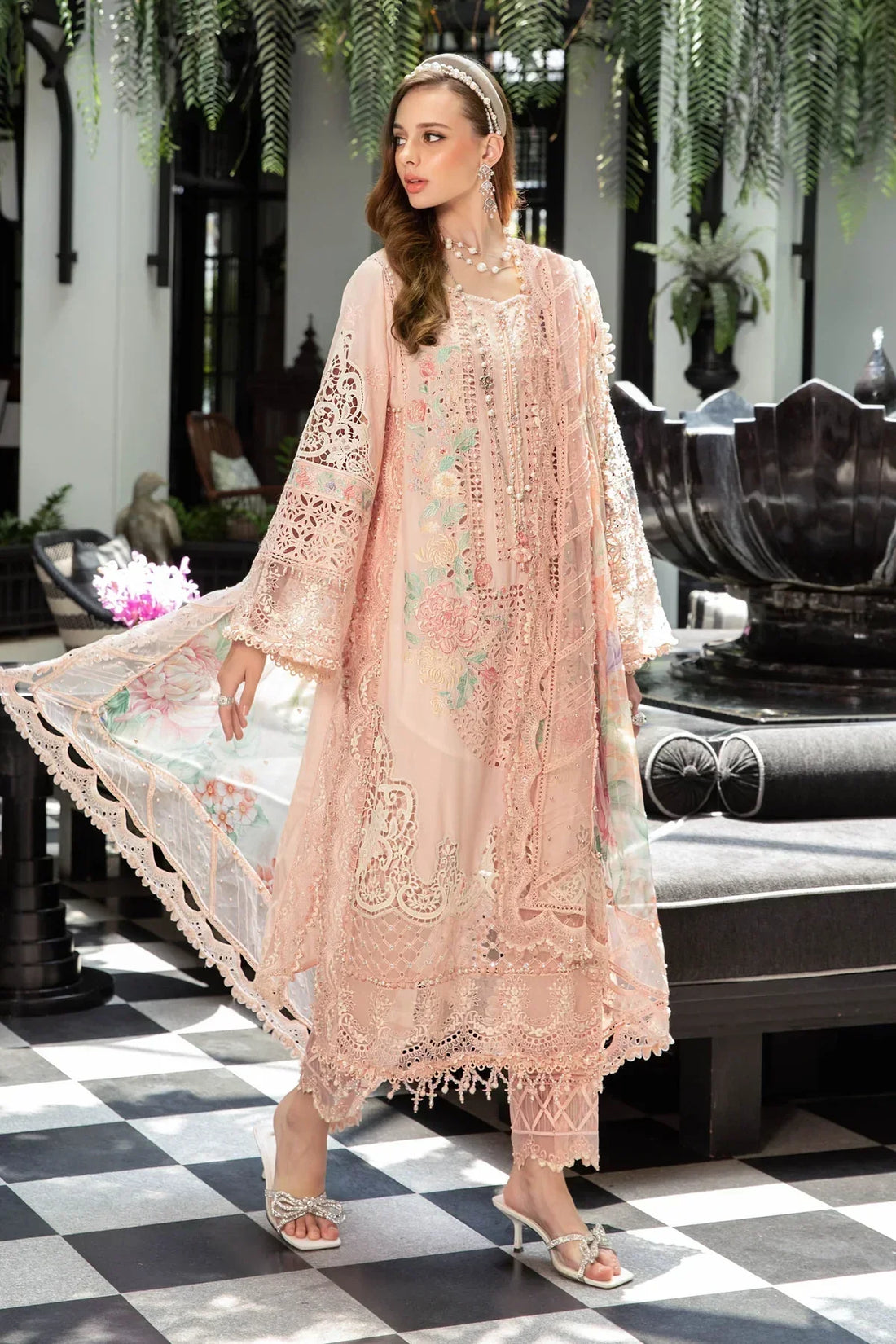 Maria B | Luxury Lawn | EL-23-07-Peach - by - Libasekhas UK - Registered Vendor of : Maria B - 100% Original Designer Dresss