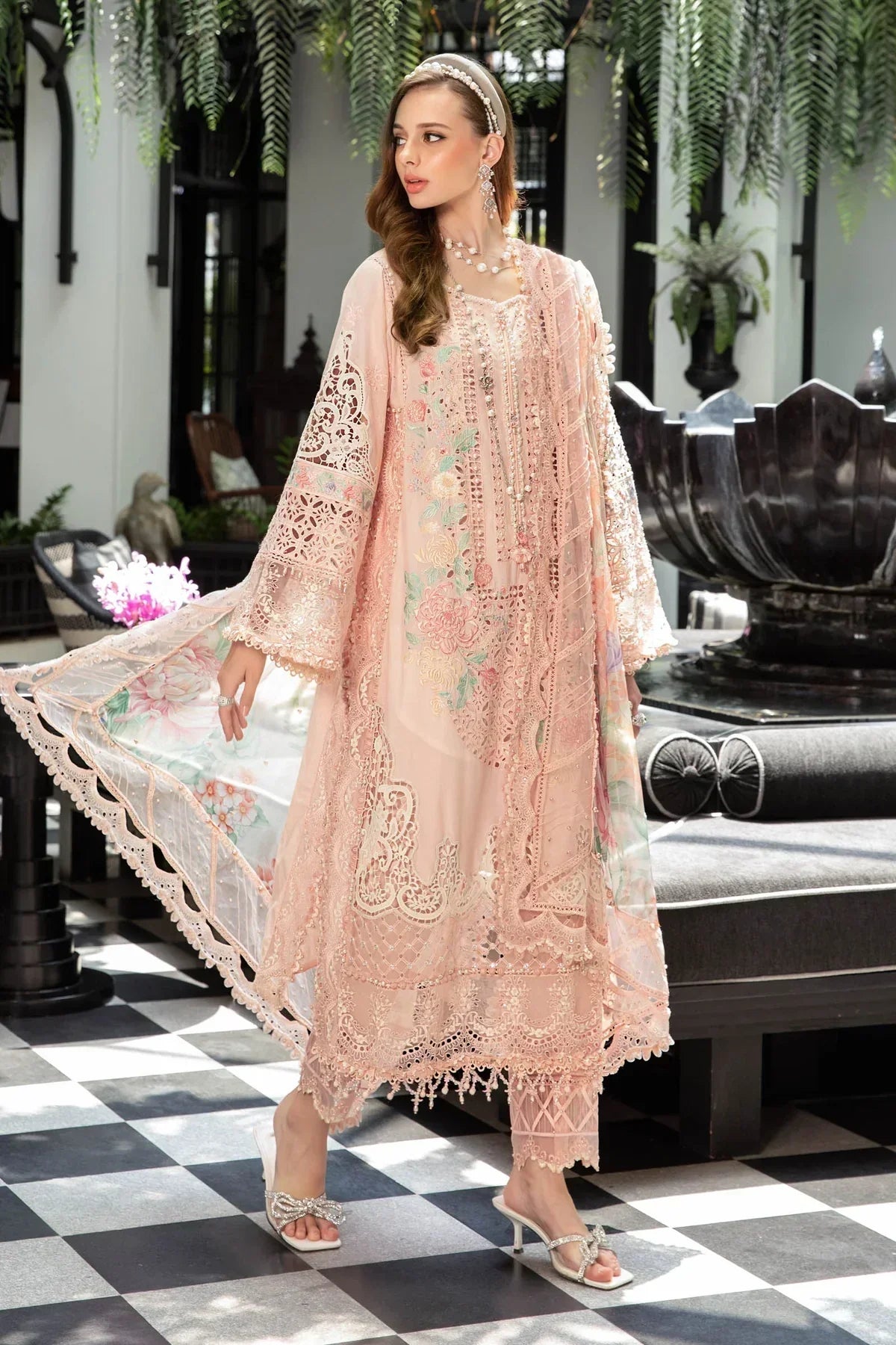 Maria B | Luxury Lawn | EL-23-07-Peach - by - Libasekhas UK - Registered Vendor of : Maria B - 100% Original Designer Dresss