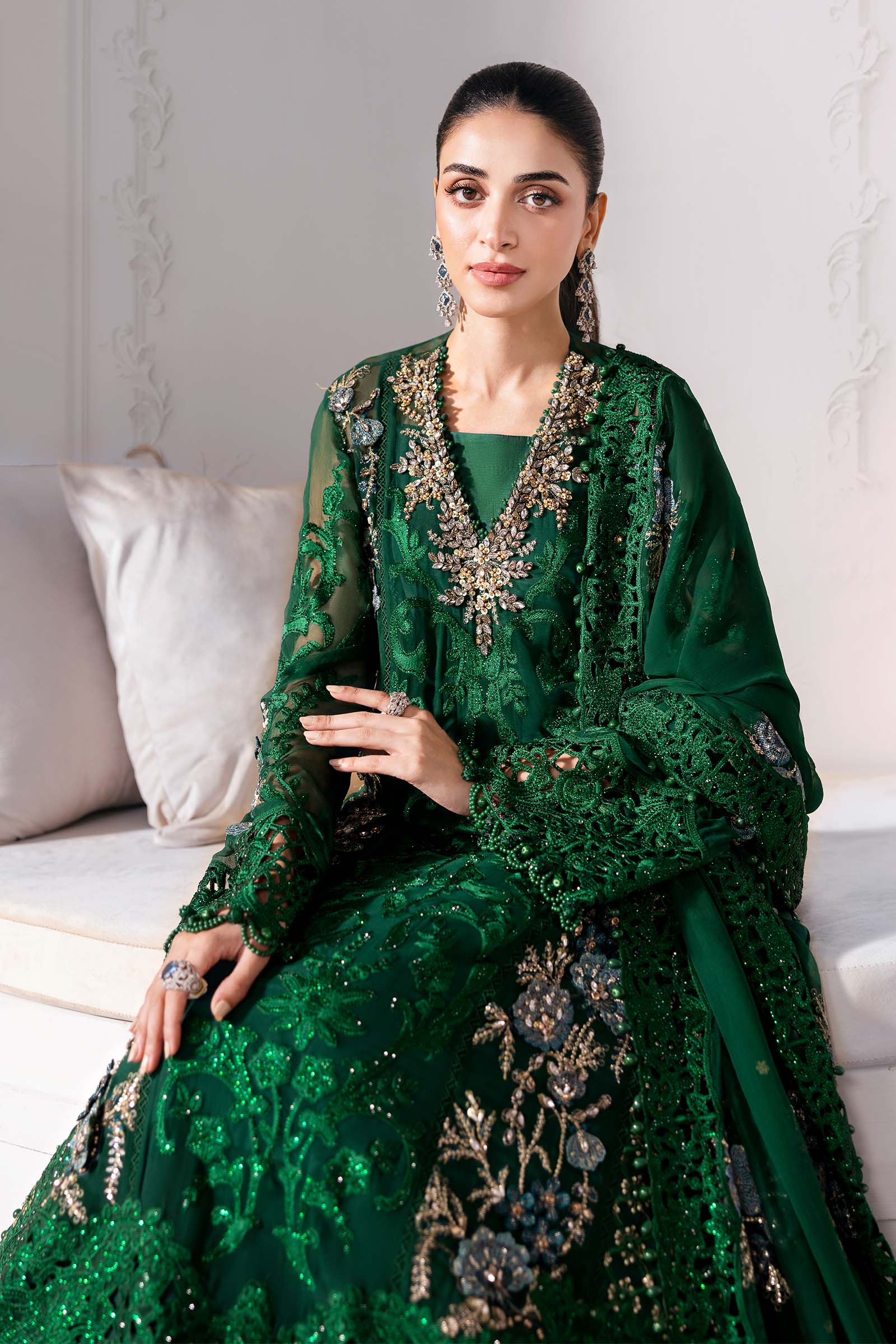 maria b dark green dress Winter Luxe 2024 by Maria B