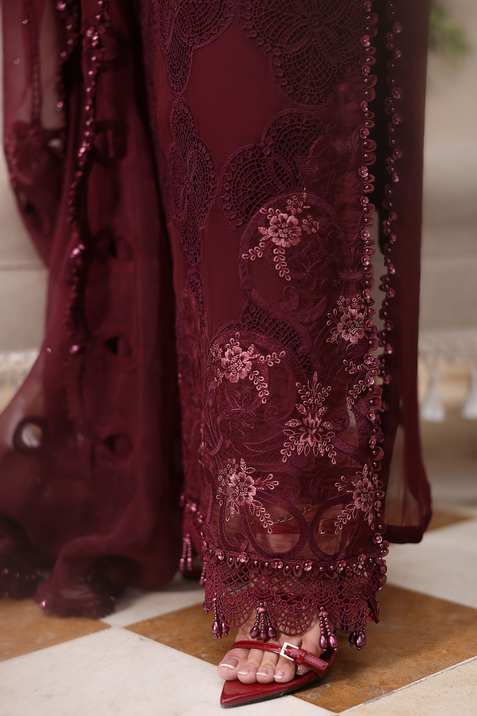 Maria b | Chiffon Formals 26 | MPC-26-108-Burgundy - by Libasekhas UK - Registered Vendor of : Maria B - 100% Original Designer Dress