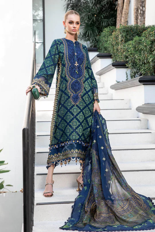 Maria B | Luxury Lawn | EL-23-08-Blue - by - Libasekhas UK - Registered Vendor of : Maria B - 100% Original Designer Dresss