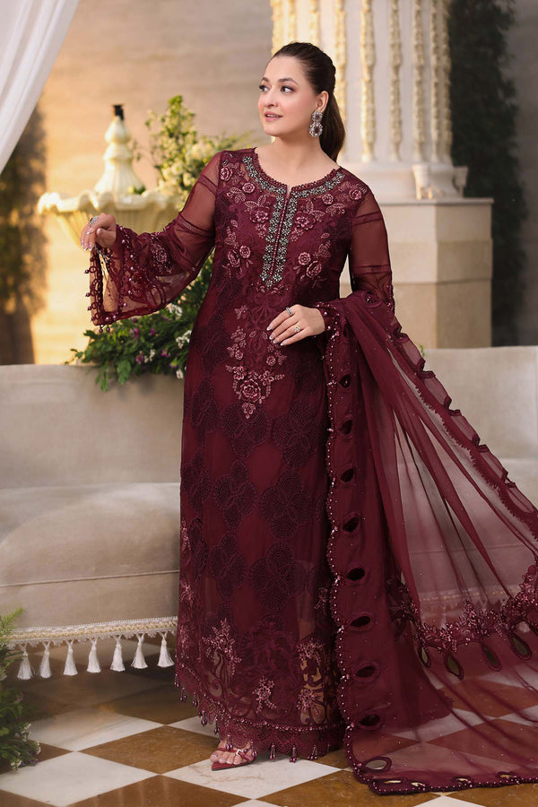 Maria b | Chiffon Formals 26 | MPC-26-108-Burgundy - by Libasekhas UK - Registered Vendor of : Maria B - 100% Original Designer Dress