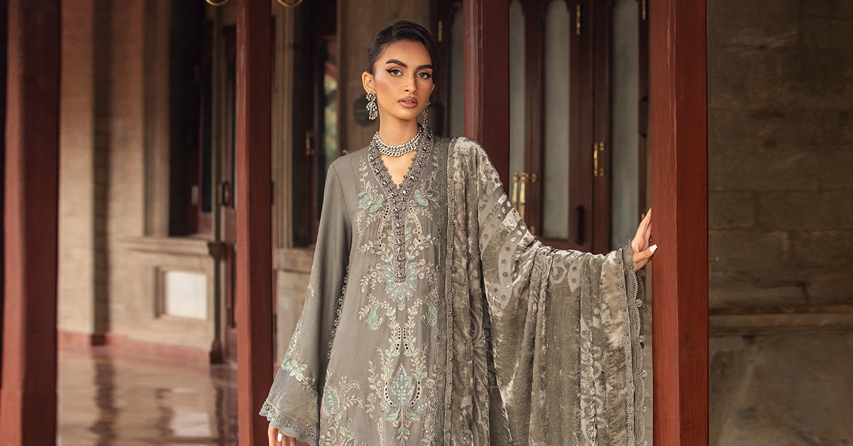 Maria B | Winter Luxe 24 | Velvet DL-1209 - by - Libasekhas UK - Registered Vendor of : Maria B - 100% Original Designer Dresss
