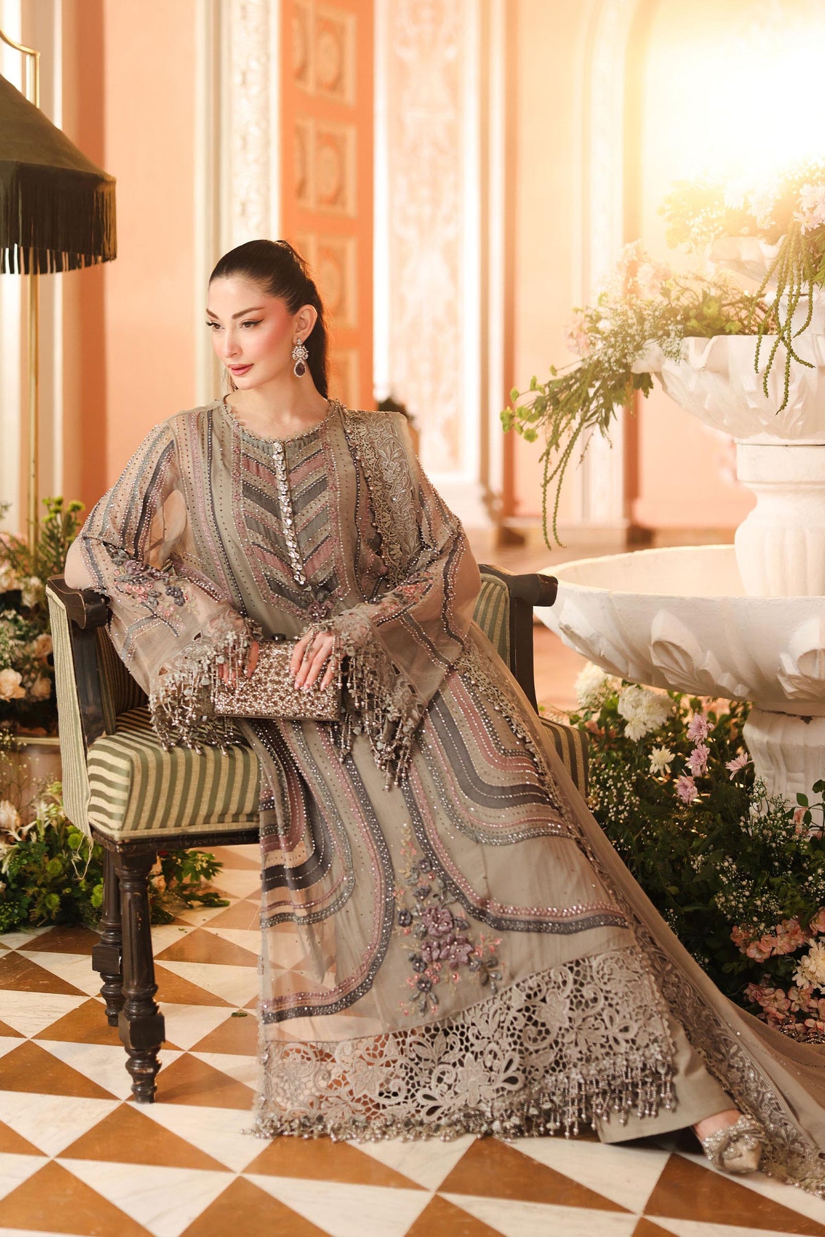 Maria B | Royale Tea Affair | MPC-26-201-Antique Grey - by Libasekhas UK - Registered Vendor of : Maria B - 100% Original Designer Dress
