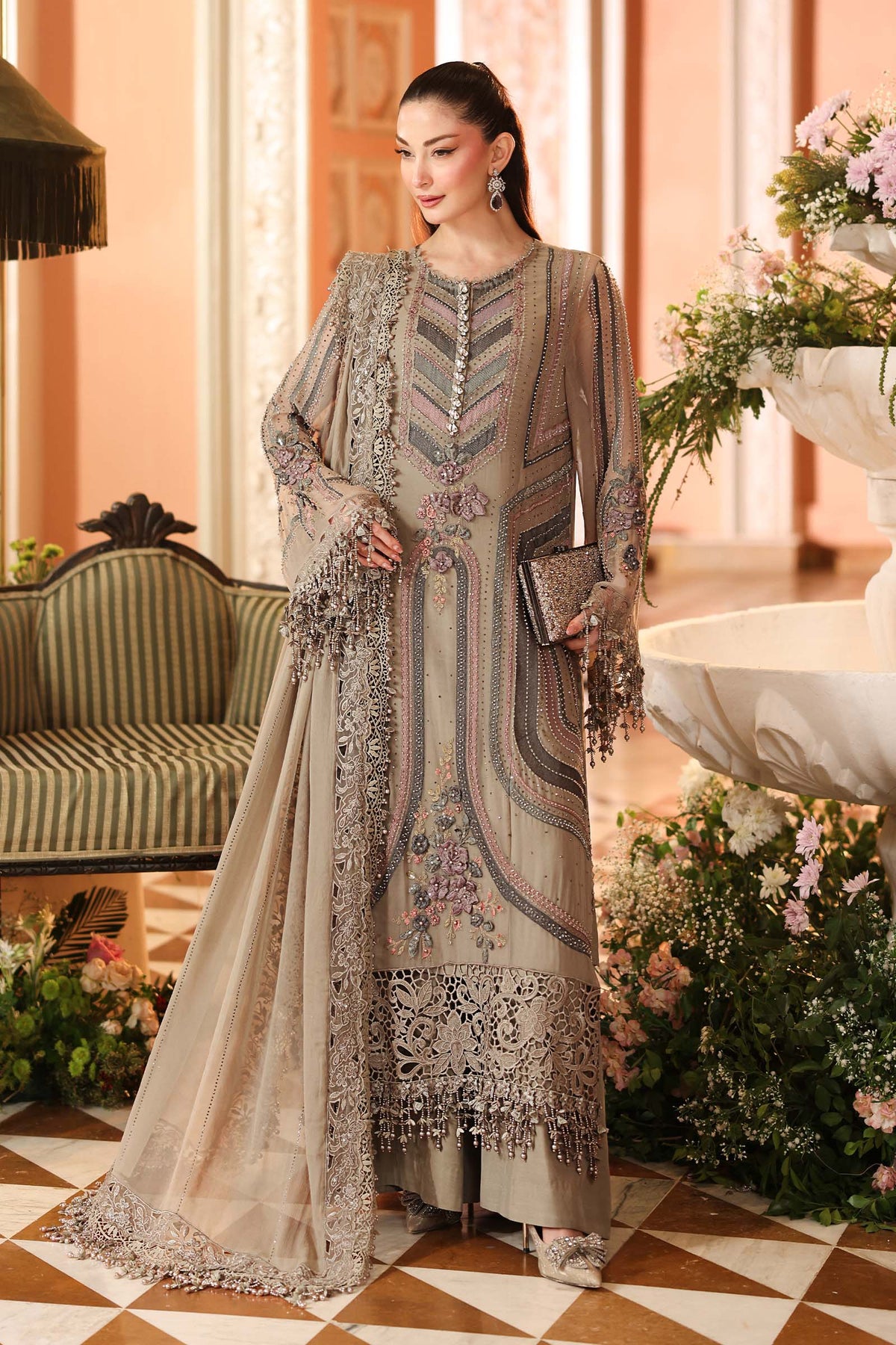 Maria B | Royale Tea Affair | MPC-26-201-Antique Grey - by Libasekhas UK - Registered Vendor of : Maria B - 100% Original Designer Dress