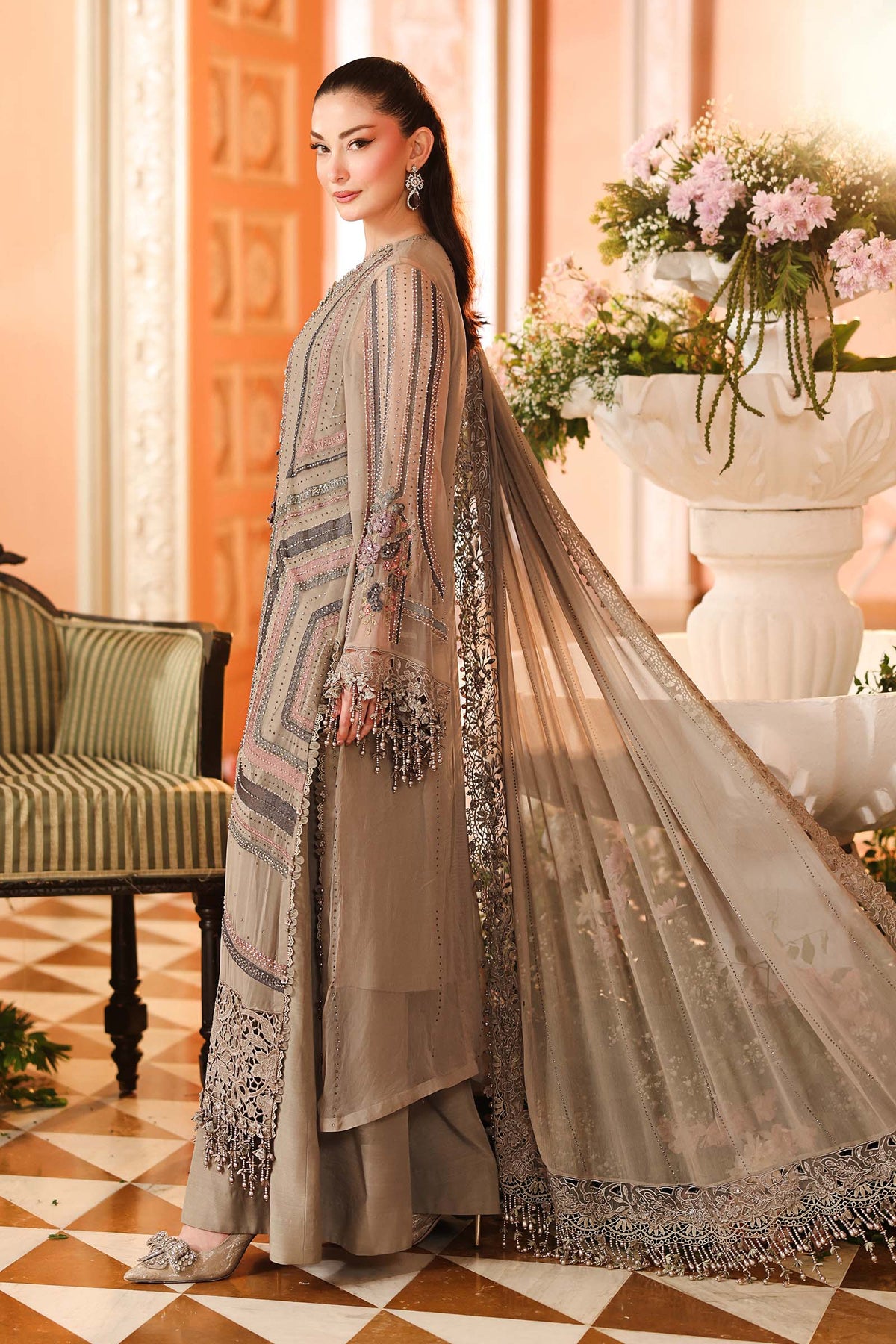 Maria B | Royale Tea Affair | MPC-26-201-Antique Grey - by Libasekhas UK - Registered Vendor of : Maria B - 100% Original Designer Dress