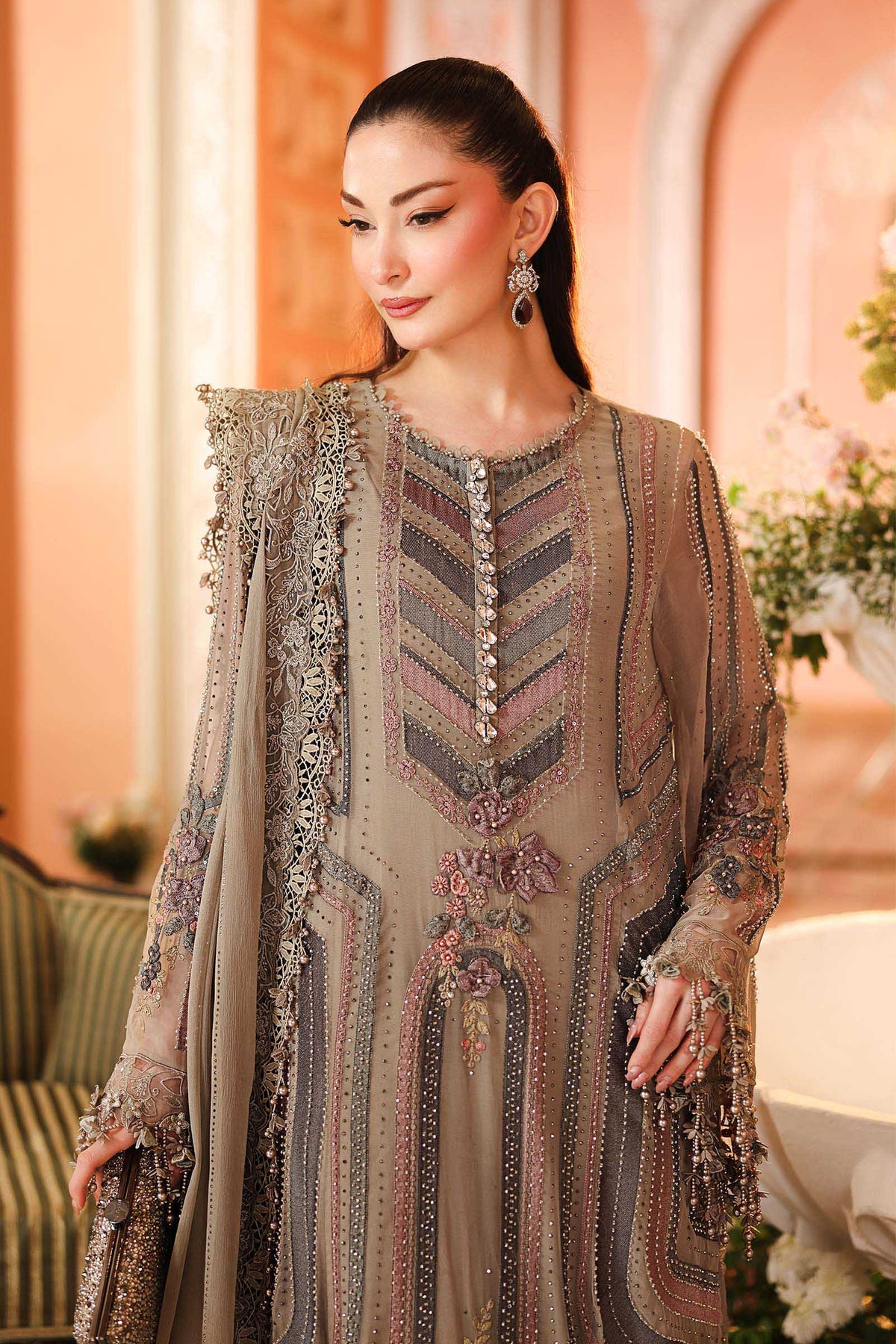 Maria B | Royale Tea Affair | MPC-26-201-Antique Grey - by Libasekhas UK - Registered Vendor of : Maria B - 100% Original Designer Dress