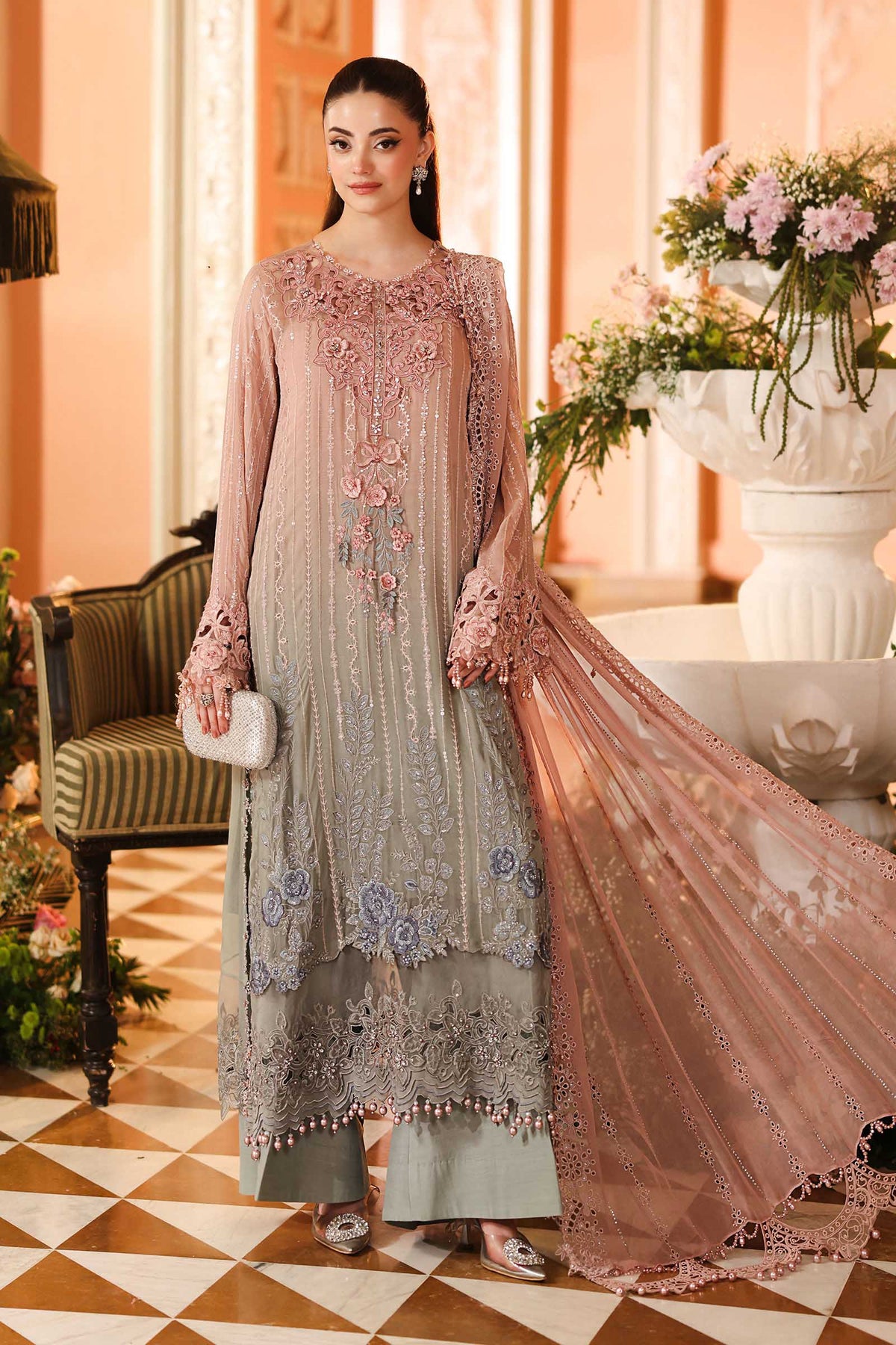 Maria B | Royale Tea Affair | MPC-26-202-Ombre Blossom - by Libasekhas UK - Registered Vendor of : Maria B - 100% Original Designer Dress
