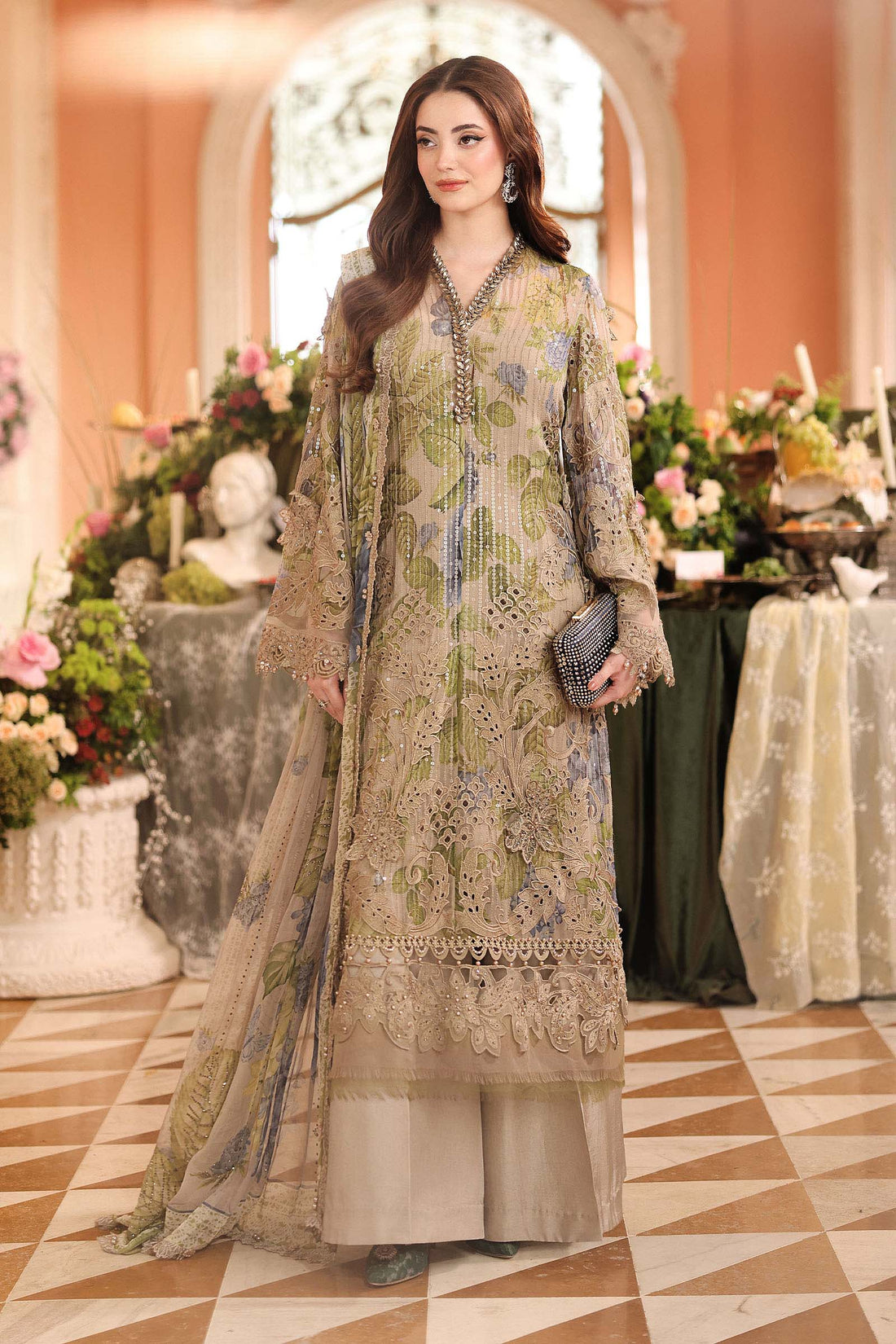 Maria B | Royale Tea Affair | MPC-26-203-Warm Beige - by Libasekhas UK - Registered Vendor of : Maria B - 100% Original Designer Dress
