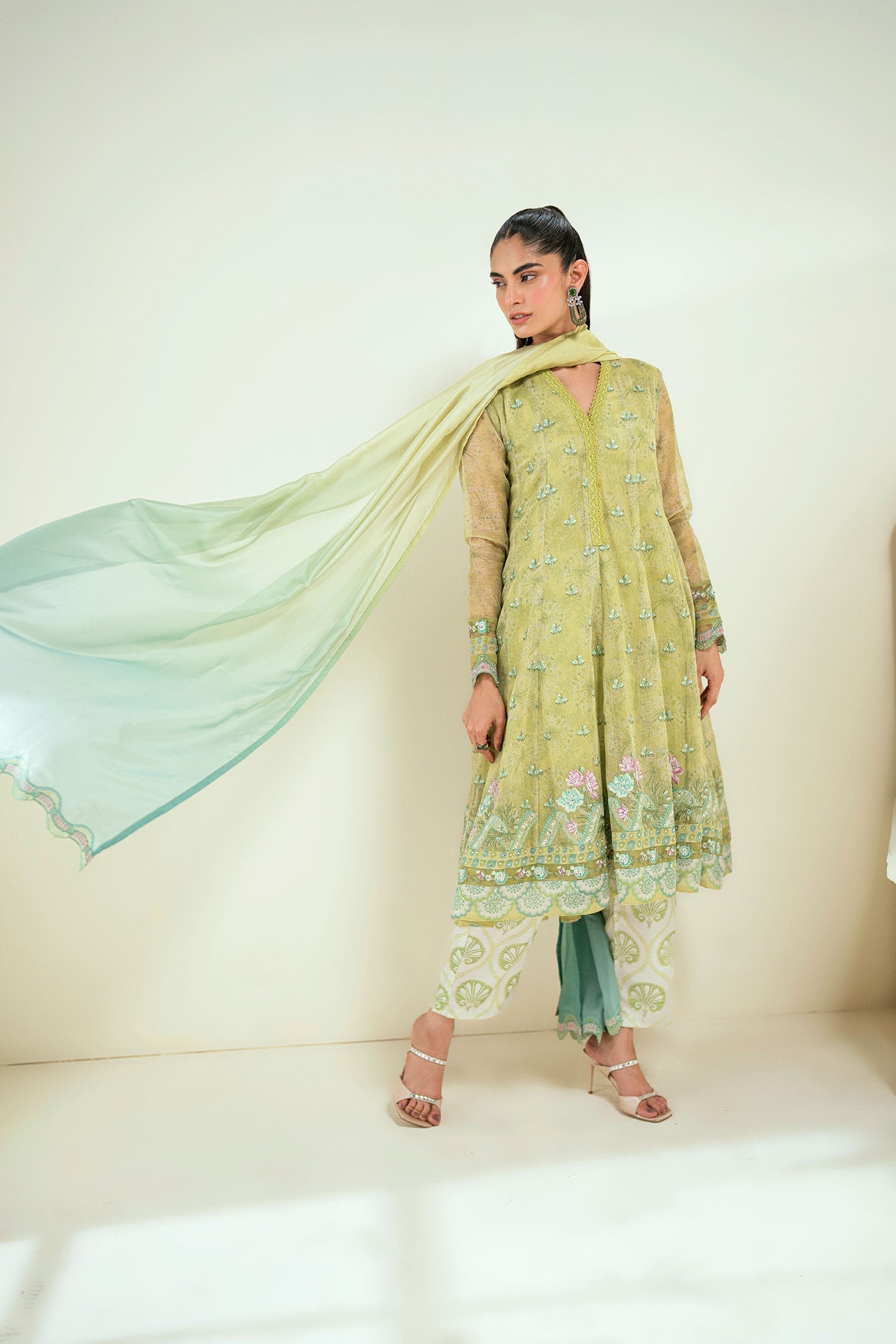 Dhanak | Signature Pret | SS25DA-2729 L-GREEN - by - Libasekhas UK - Registered Vendor of : Dhanak - 100% Original Designer Dresss