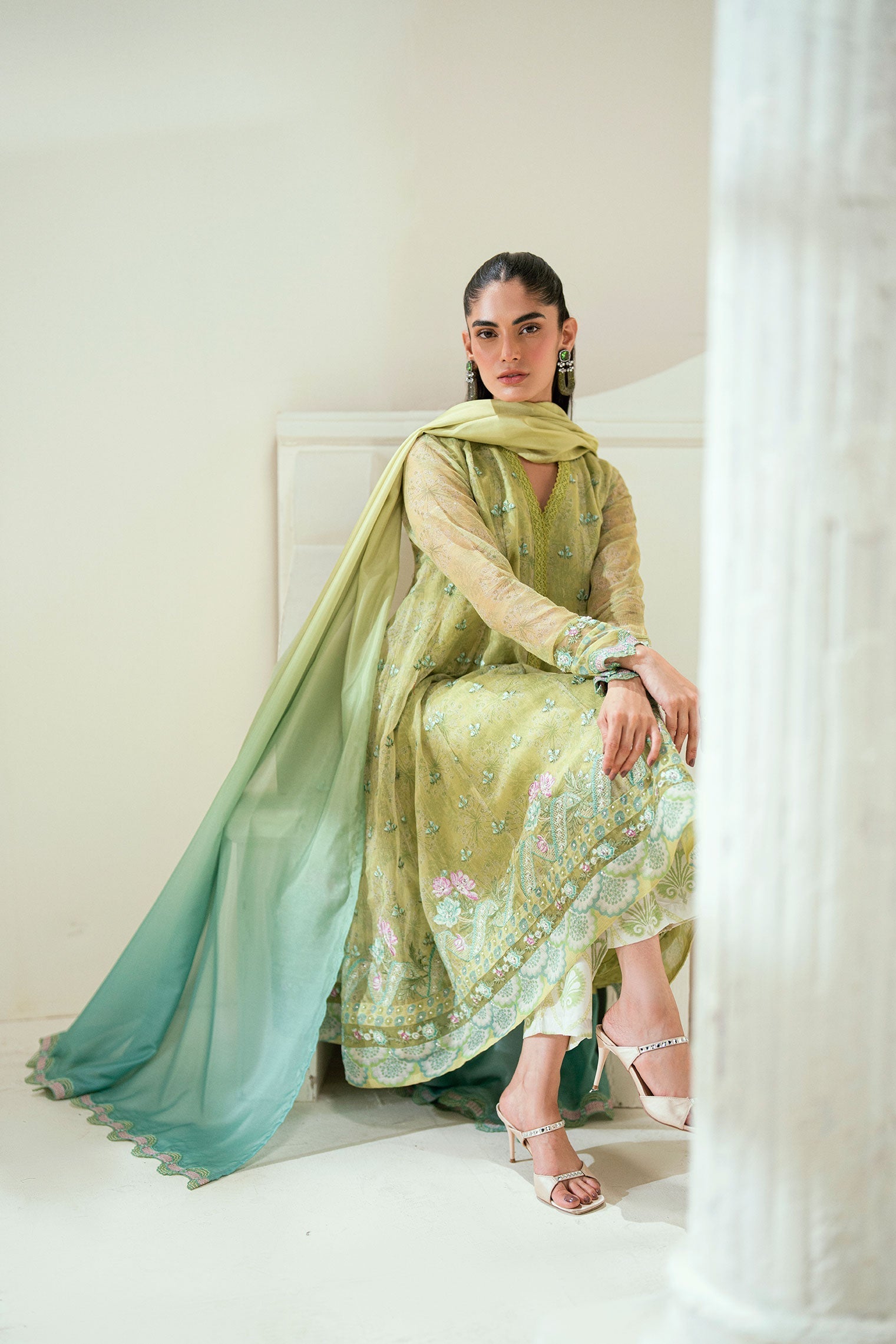 Dhanak | Signature Pret | SS25DA-2729 L-GREEN - by - Libasekhas UK - Registered Vendor of : Dhanak - 100% Original Designer Dresss