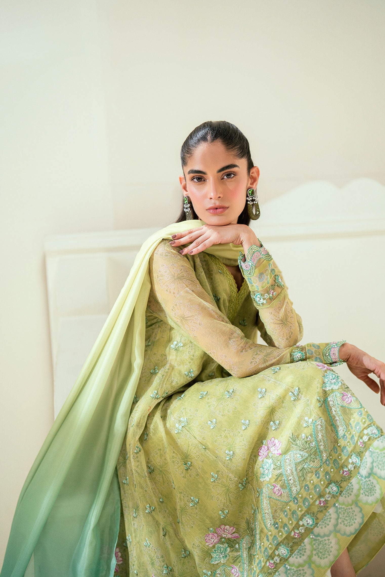Dhanak | Signature Pret | SS25DA-2729 L-GREEN - by - Libasekhas UK - Registered Vendor of : Dhanak - 100% Original Designer Dresss